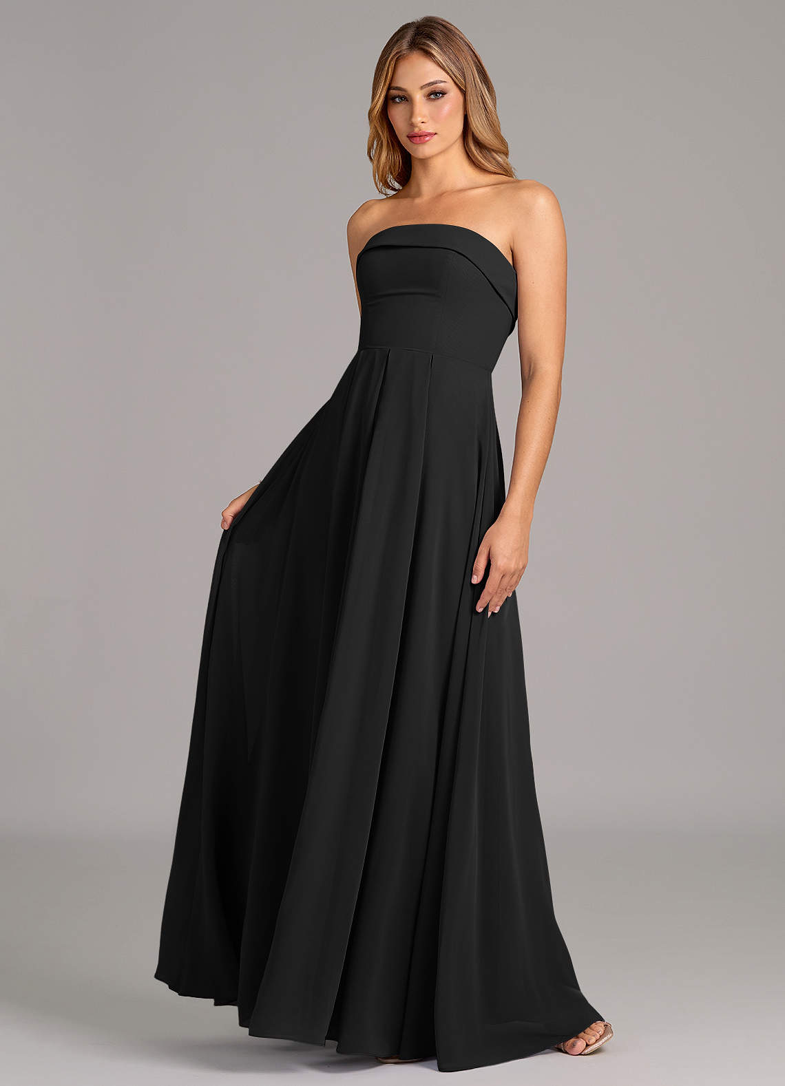 Azazie Lucienne Jurken voor bruidsmeisjes Converteerbaar Jurk van Chiffon met Zeemeermin Strapless Zwart image1