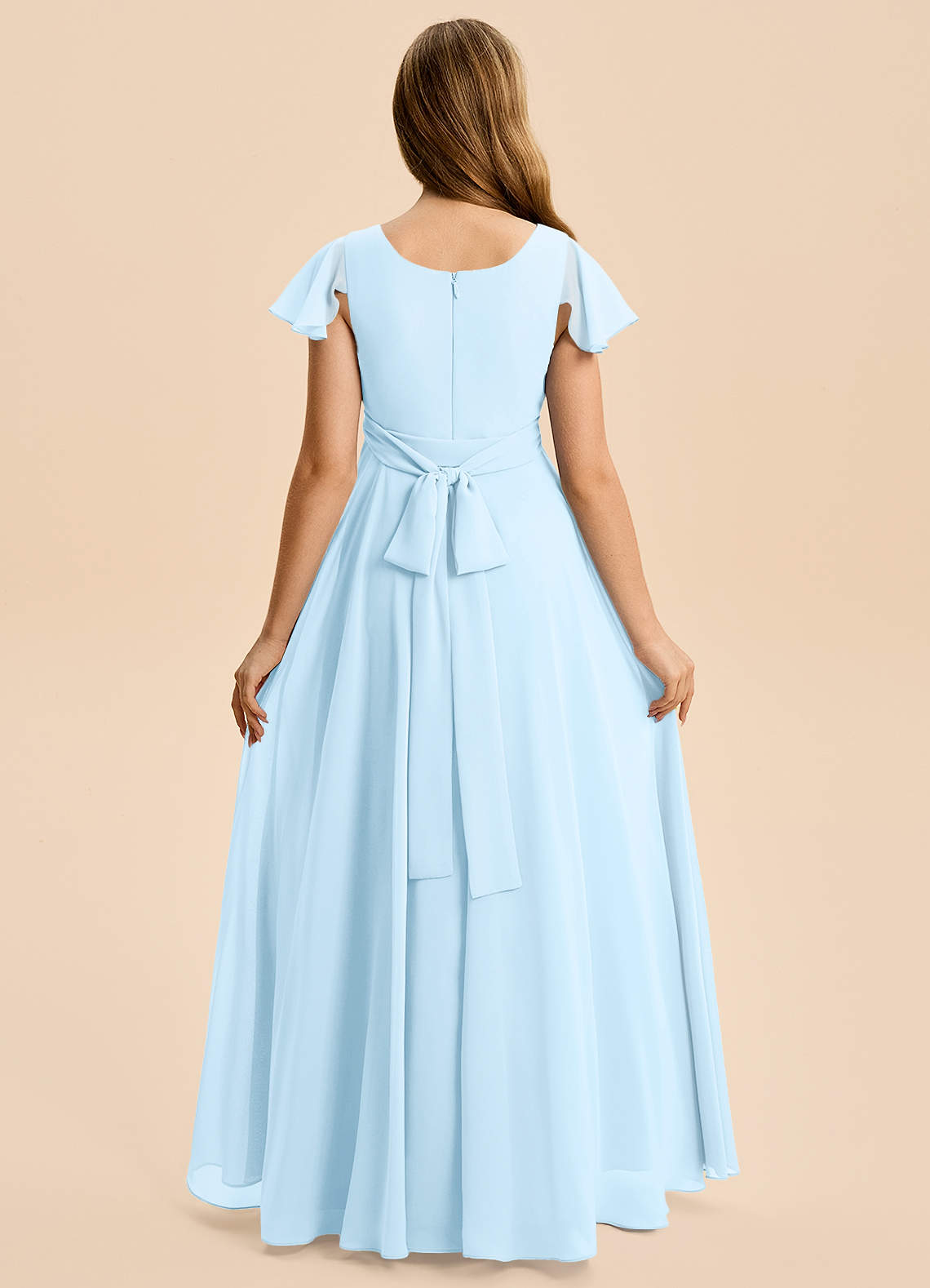 Azazie Cady Junior Sky Blue A-Line Pleated Chiffon Dress image1