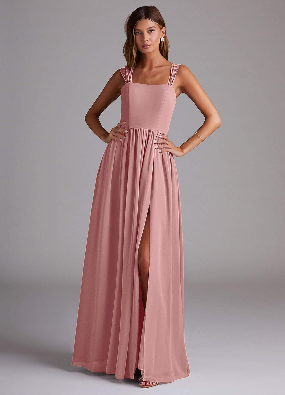 Azazie Calianna Bridesmaid Dresses Dusty Rose A-Line Off the Shoulder Chiffon Convertible Dress image1