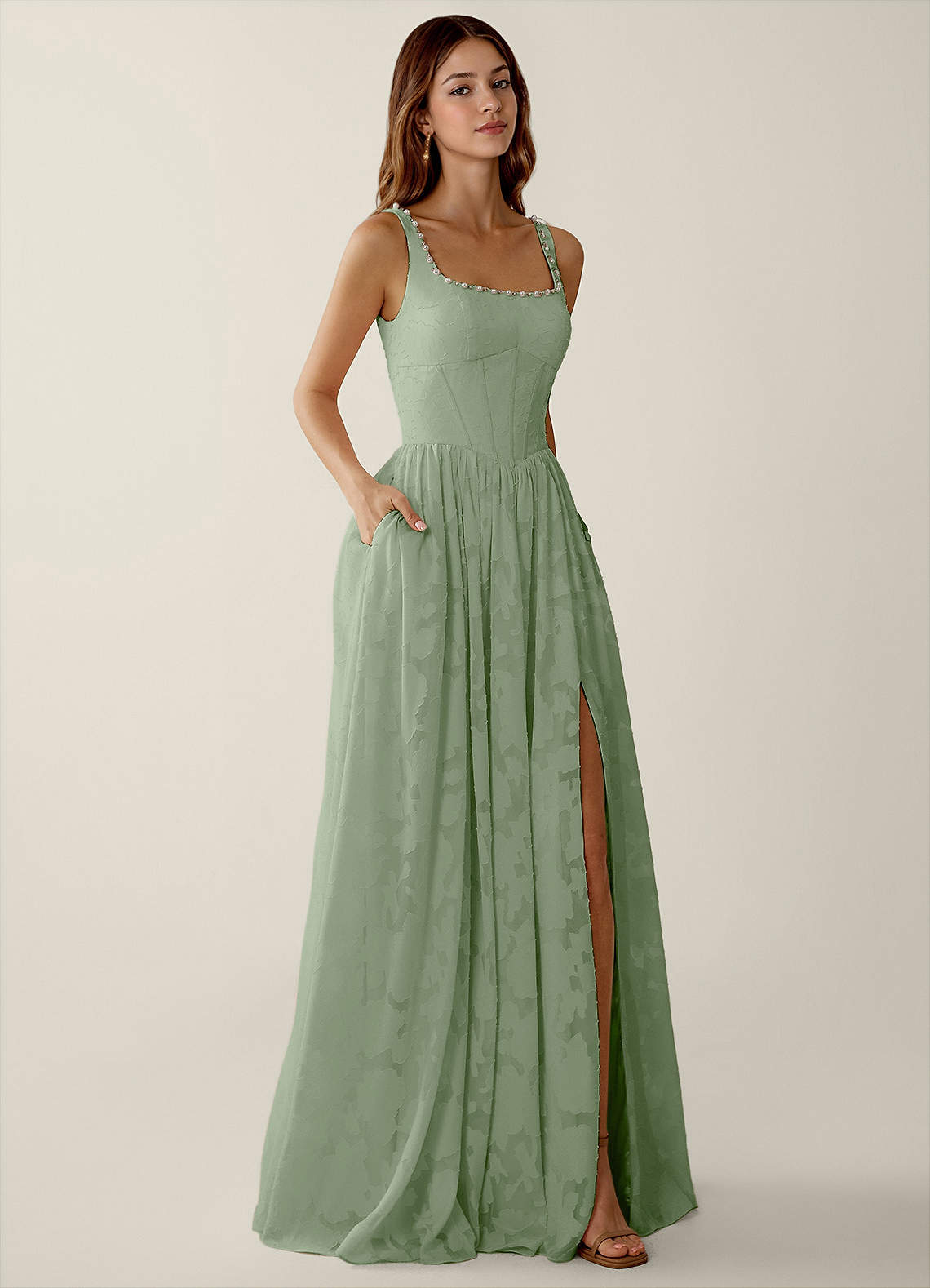Azazie 2026 Corset Leg Slit A-Line Prom Dress Light Green Gown