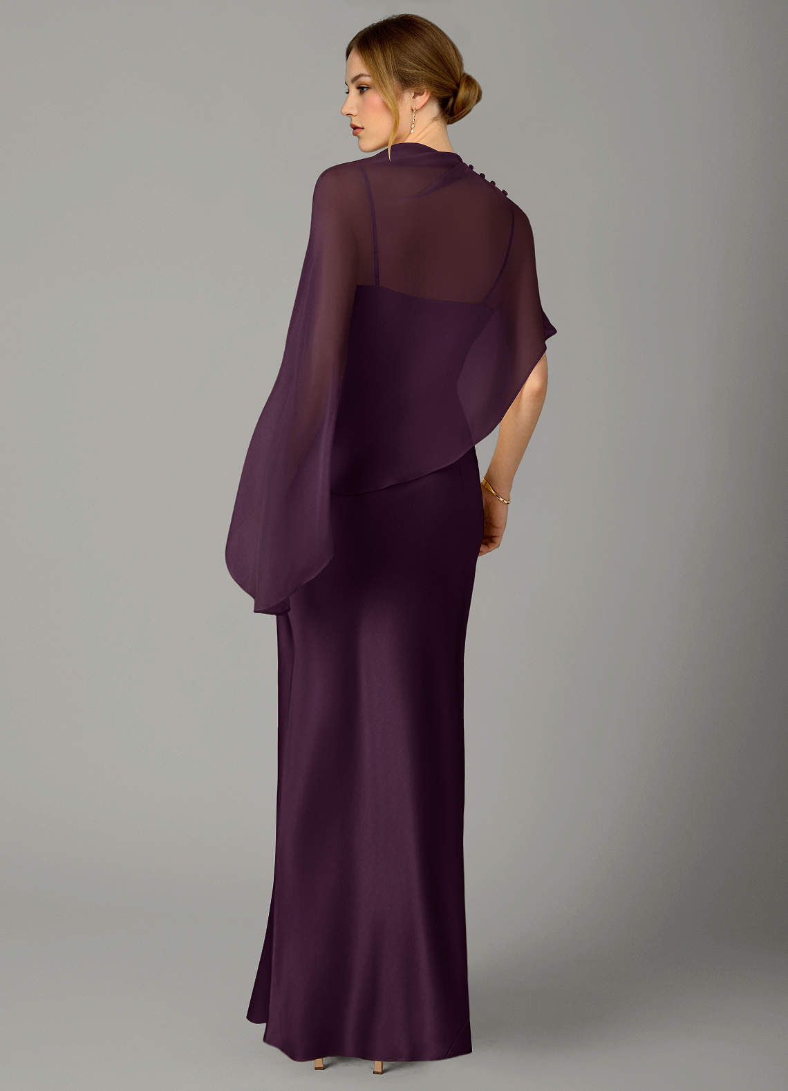 Azazie Jaleesa Bridesmaid Dresses Plum Sheath High Neck Stretch Satin Dress image5