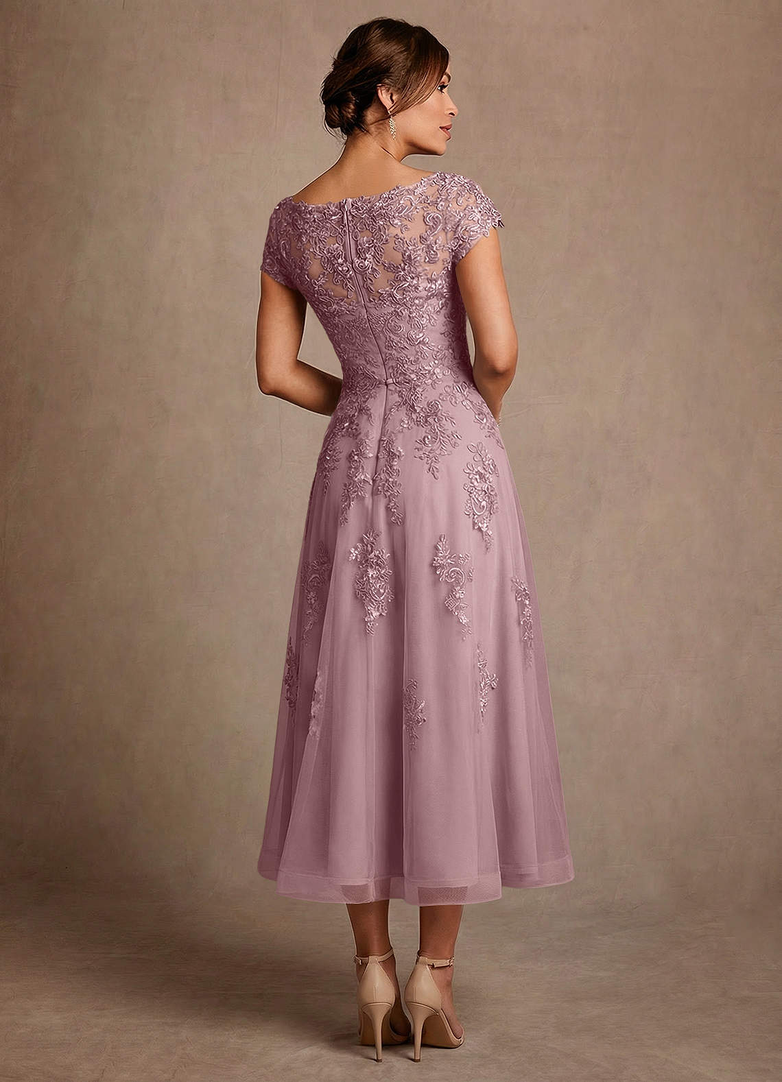 Azazie Jolanda Vestidos para mãe da noiva Vestido Rosa Empoeirada de Renda de Linha A image1