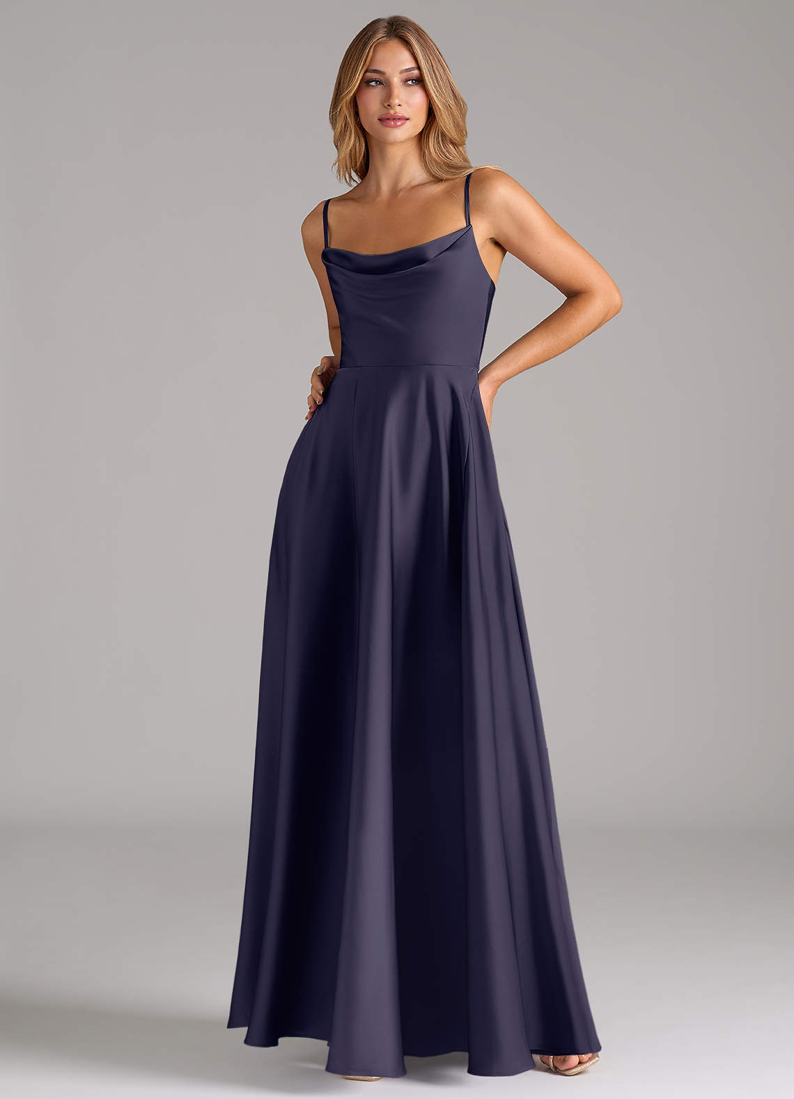 Azazie Elle Bridesmaid Dresses Stormy A-Line Pleated Stretch Satin Dress image4