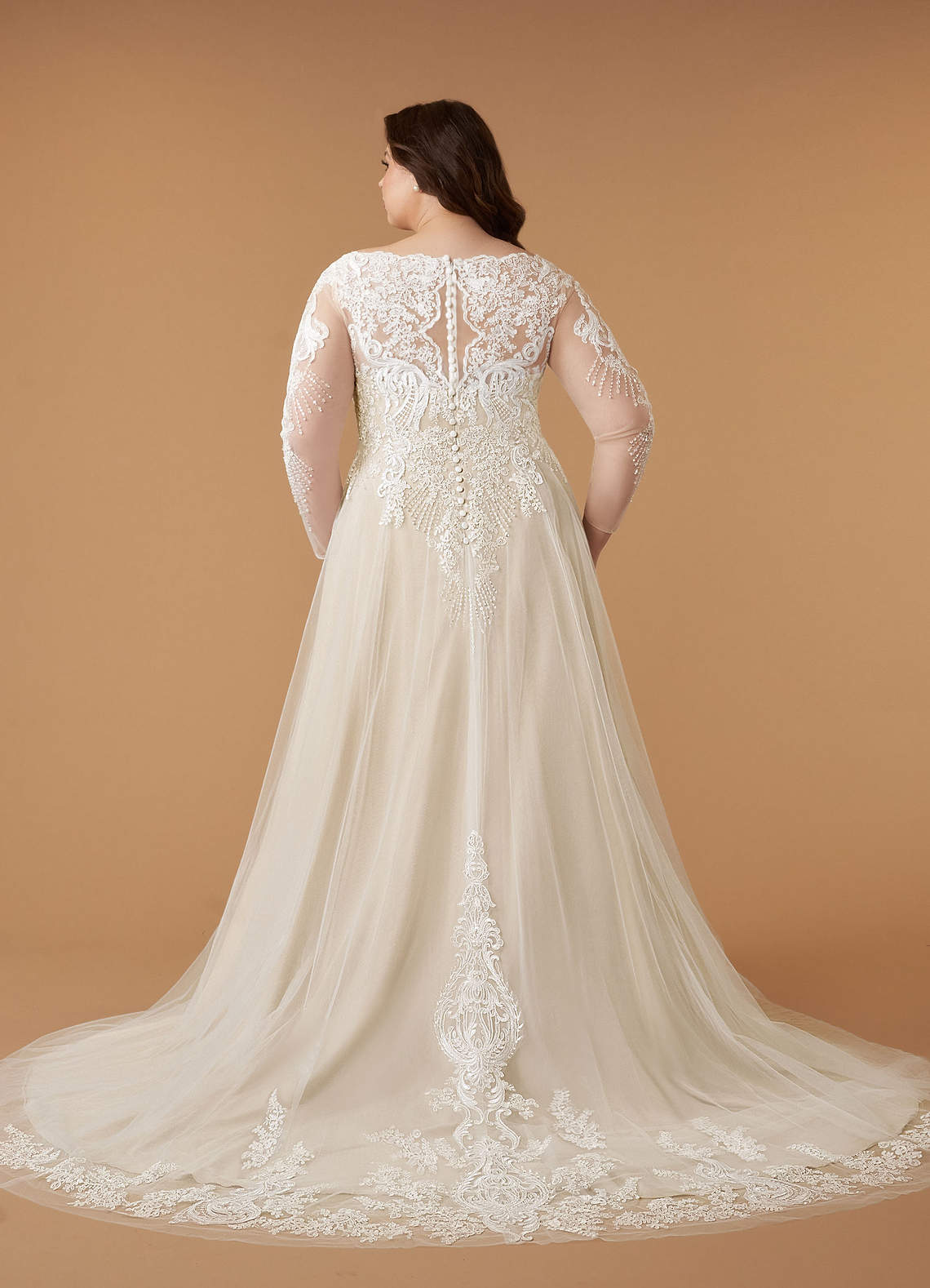 Azazie Essy Wedding Dresses Diamond White Champagne A-Line V-Neck Sequins Tulle Dress image9