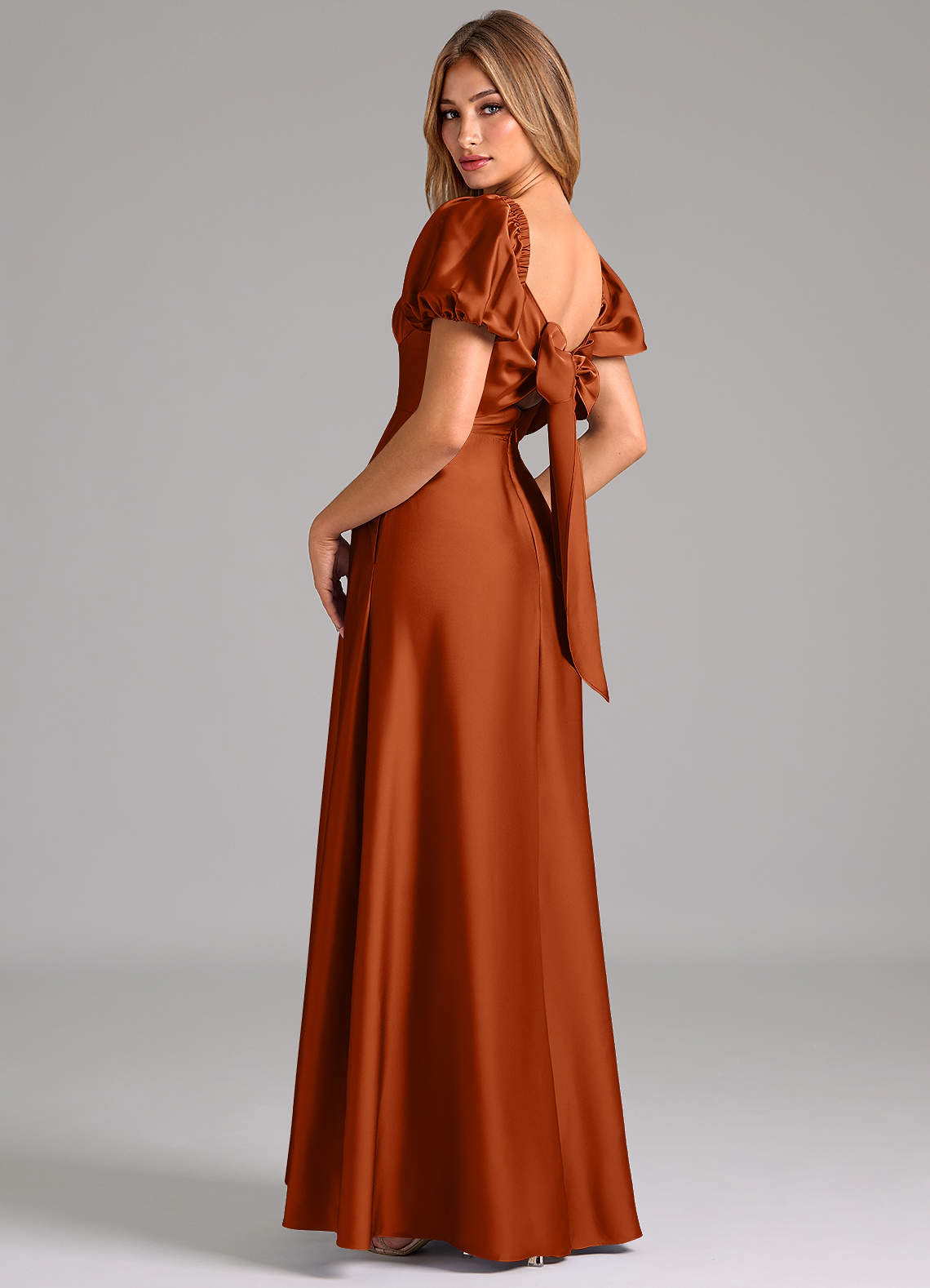 Azazie Fatima Burnt Orange Stretch Satin Bridesmaid Dresses | Azazie AU