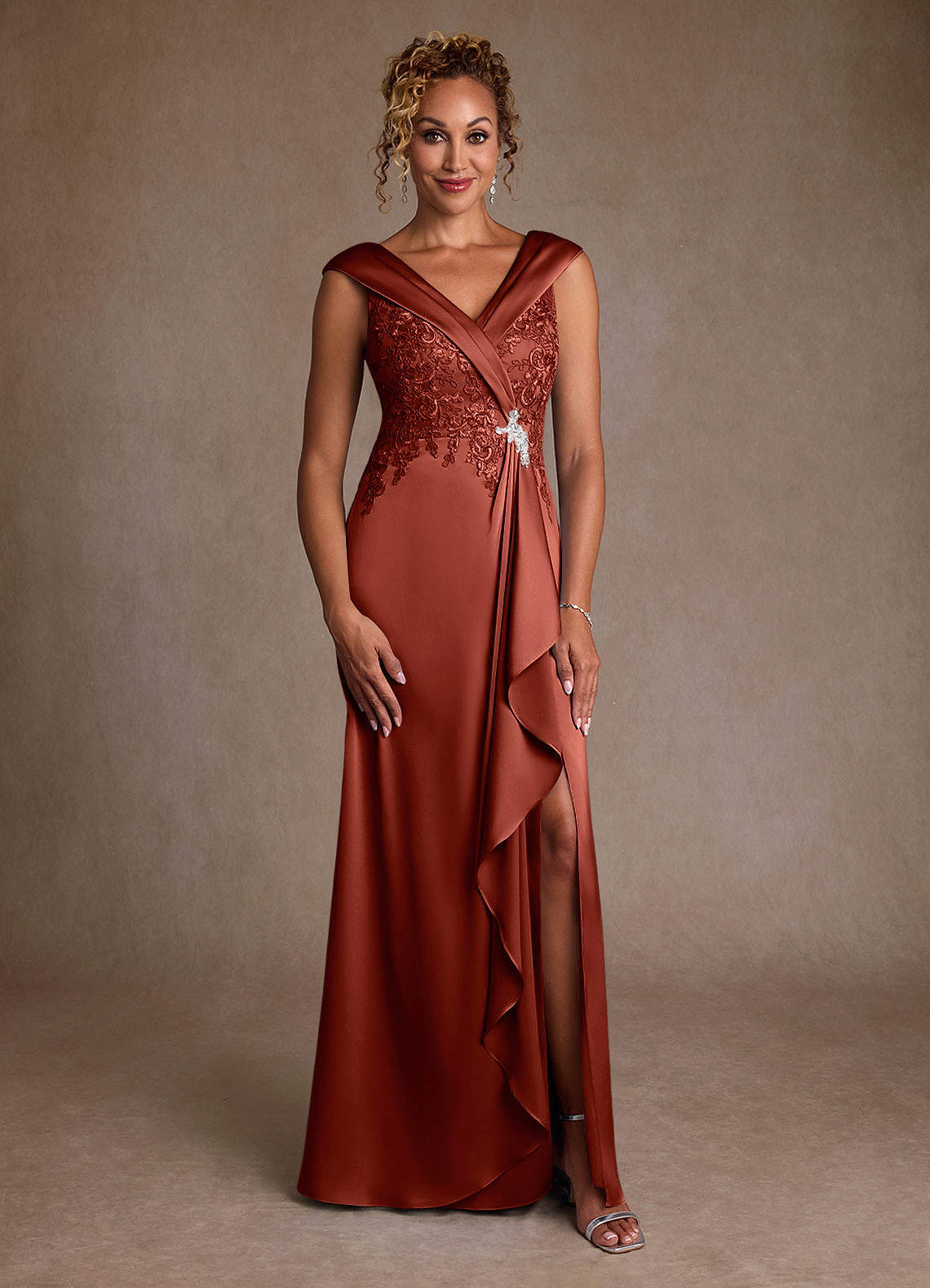 Azazie Santa Monica Mère de la mariée Robes Robe Trapèze en Dentelle Terracotta image2