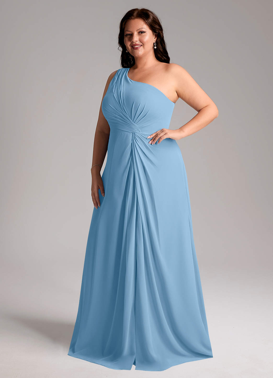 Azazie Brooke Bridesmaid Dresses Steel Blue A-Line One Shoulder Chiffon Dress image11