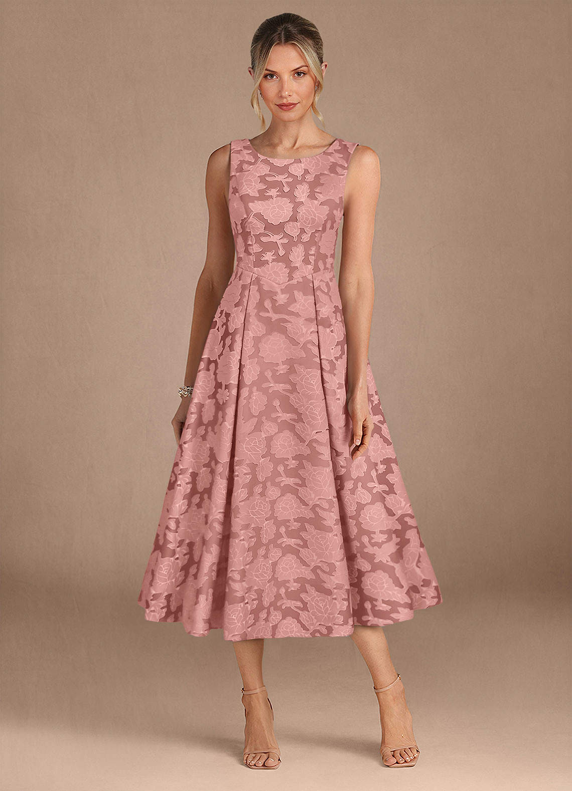 Azazie Fulton Mother of the Bride Dresses Rosette A-Line Pleated Floral Burnout Dress image4