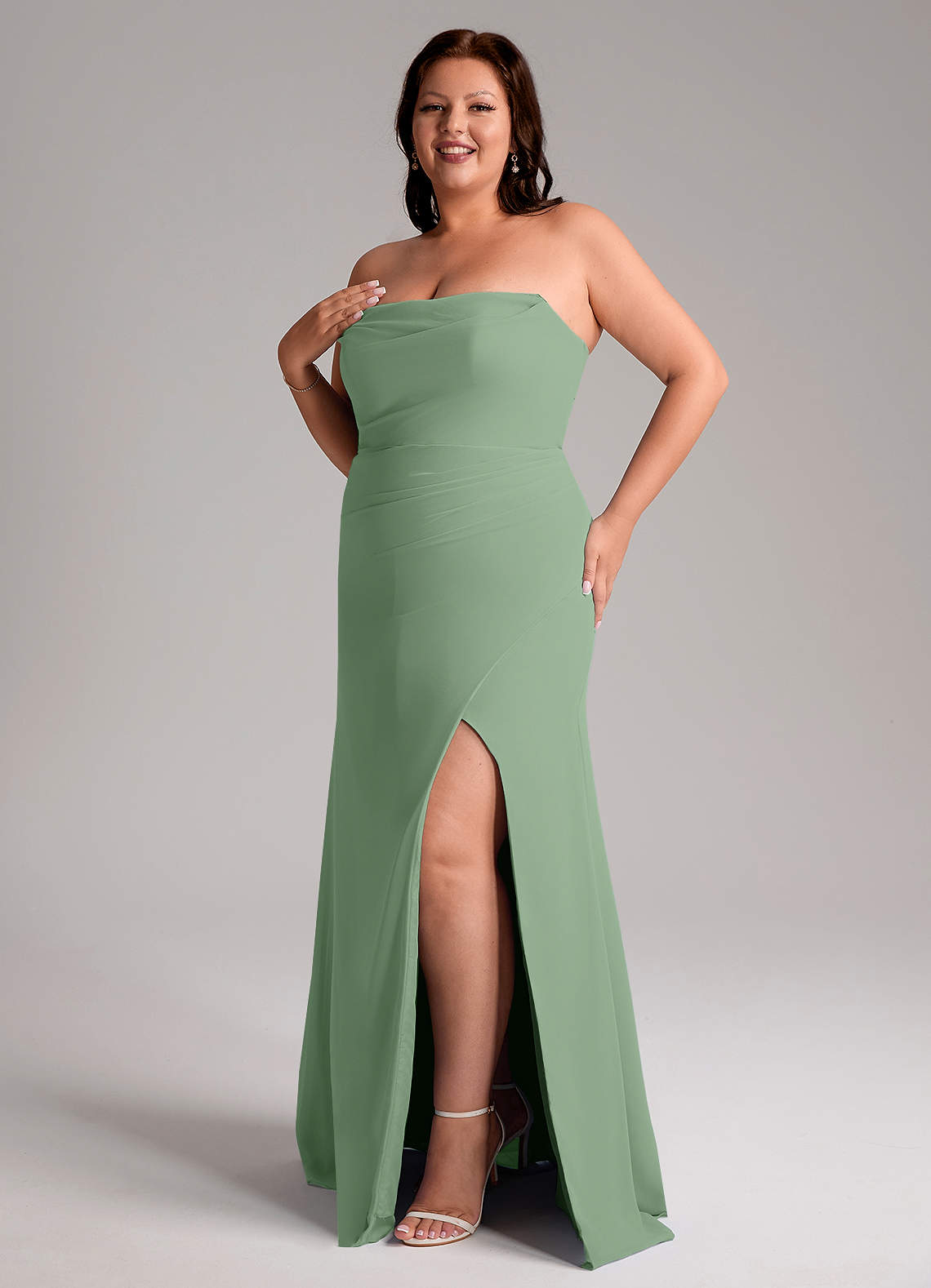 Azazie Leonis Bridesmaid Dresses Matcha Sheath Strapless Chiffon Convertible Dress image12