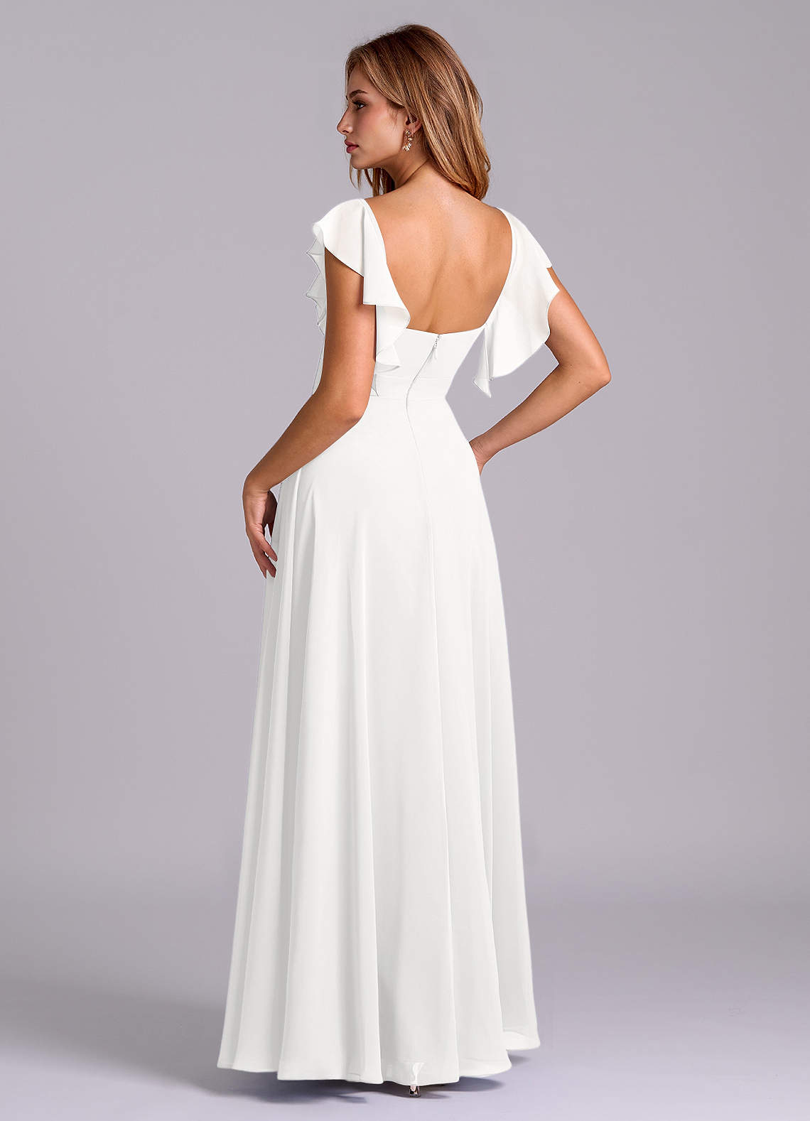 Azazie Leilani Brautjungfernkleider A-Linie Plissee Chiffon Kleid Weiß image5