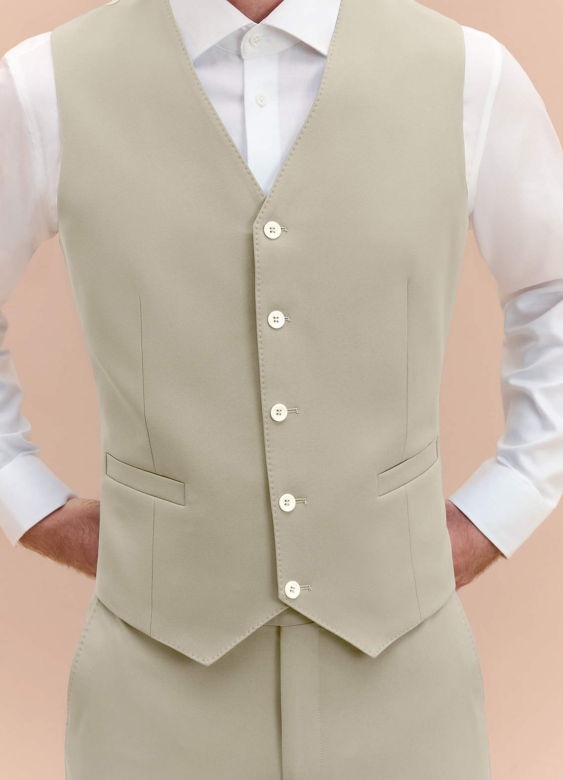 front James Tan Structured Stretch Suit Vest