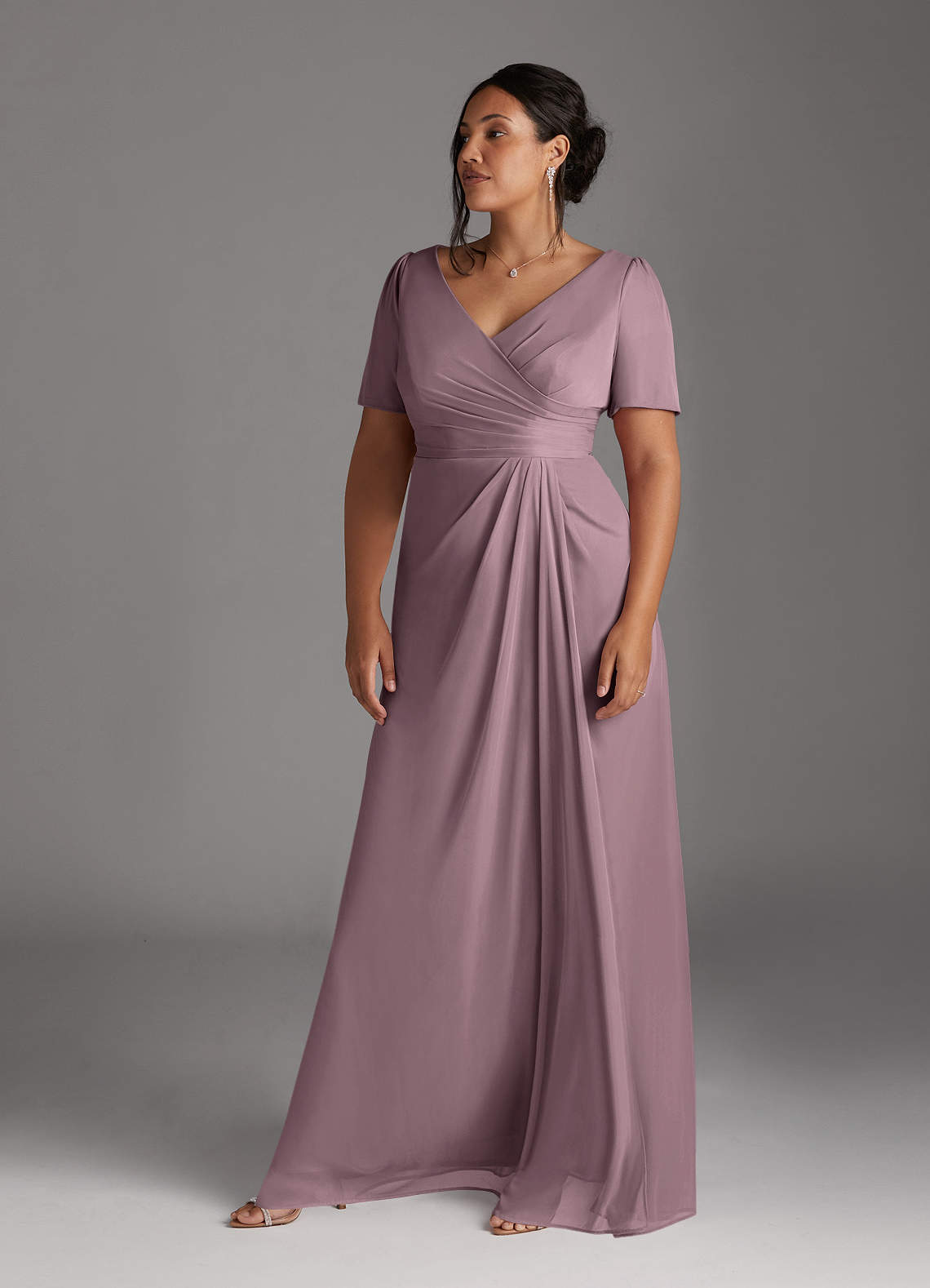 Azazie Bessie Mother of the Bride Dresses Dusty Rose A-Line Pleated Mesh Dress image8