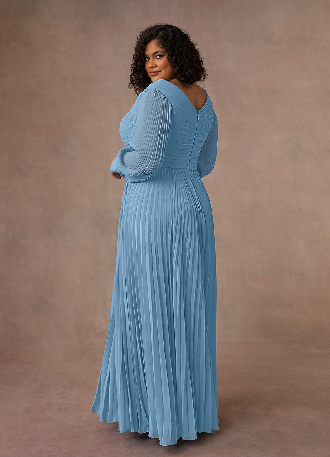 Azazie Zina Mother of the Bride Dresses Steel Blue A-Line Pleated Chiffon Dress image9