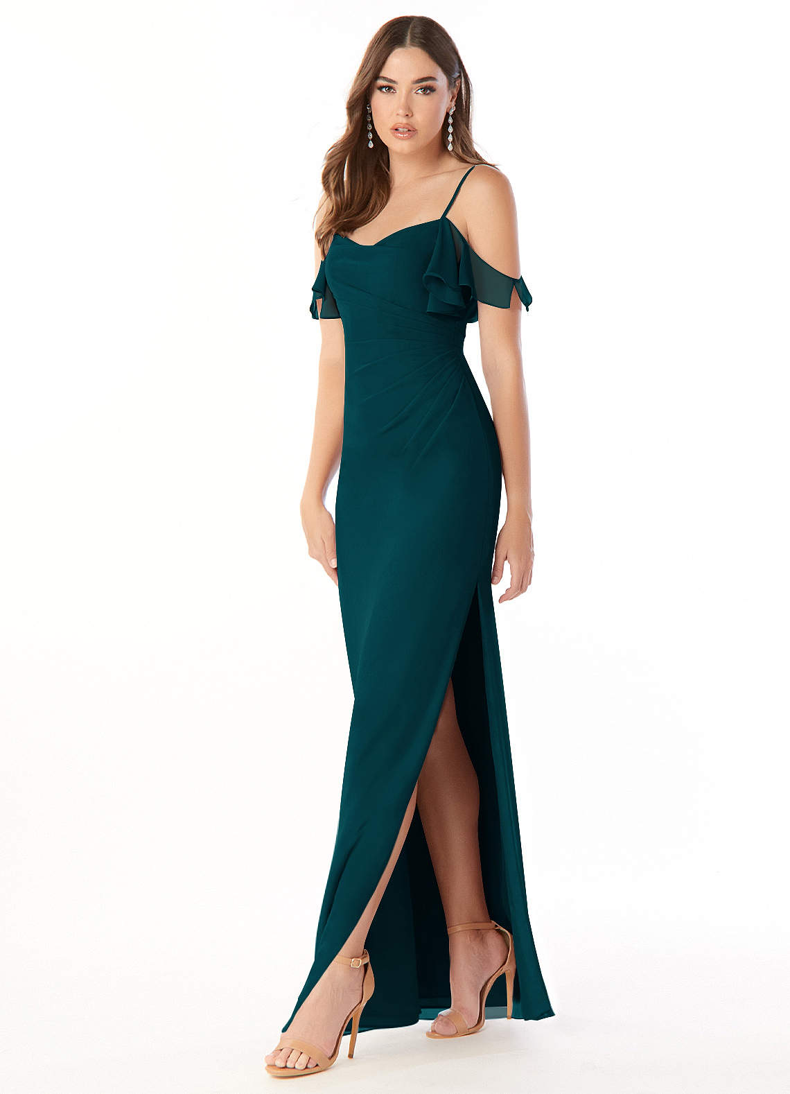 Azazie Emeralda Vestidos de damas de honor Vestido de Pino de Gasa de Corte Recto con Vestidos sin tirantes image1