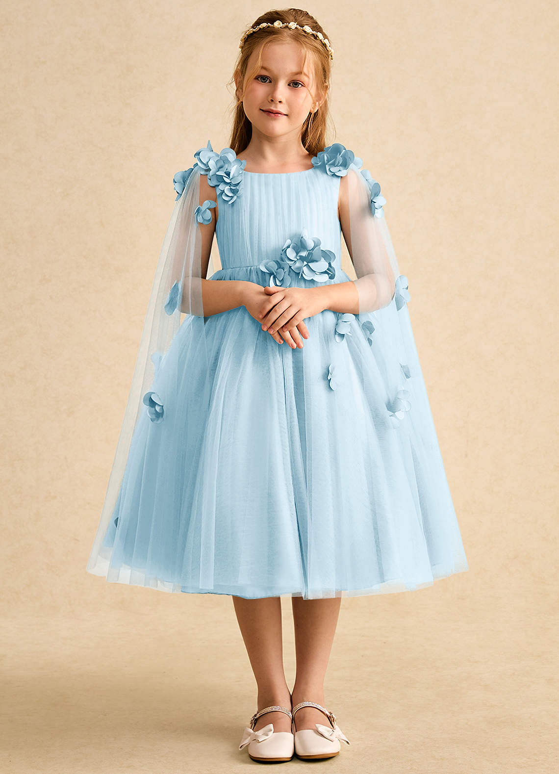 Azazie Staria Blumenmädchenkleider Ballkleid Gestreift Tüll Kleid Himmelblau image1