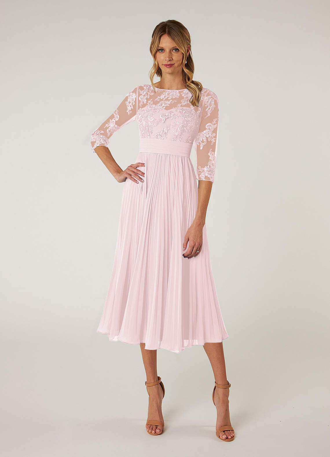Azazie Tutu Mother of the Bride Dresses Blushing Pink A-Line Boatneck Lace Chiffon Dress image1