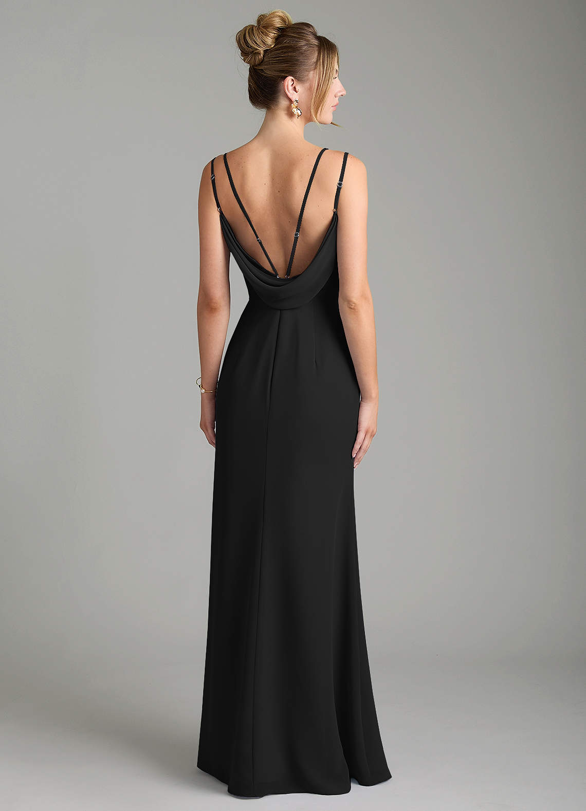 black sweetheart neck chiffon maxi dress Azazie Lizet Ready to Ship Black Chiffon Bridesmaid Dresses