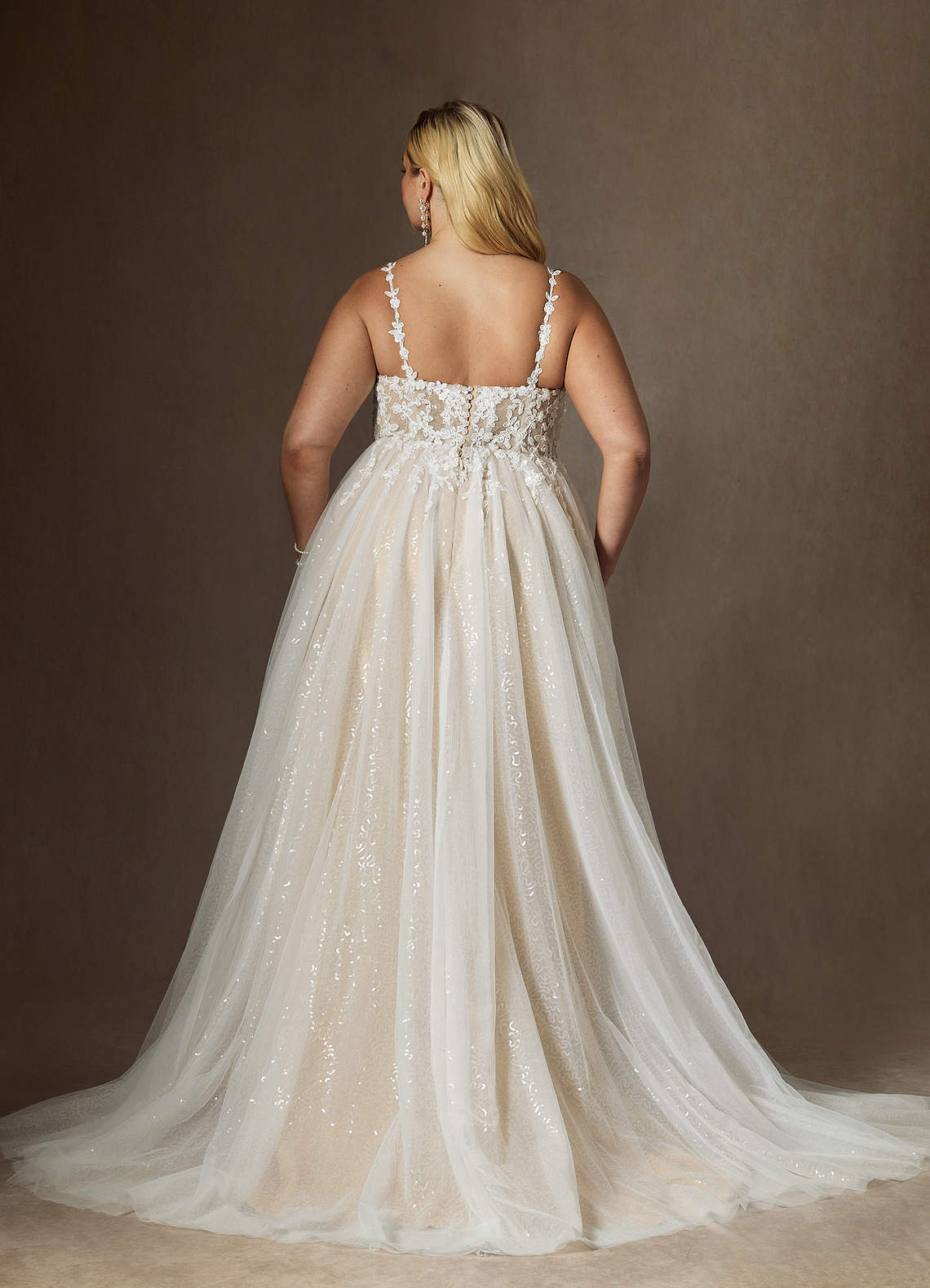 Azazie Florian Wedding Dresses Diamond White Champagne A-Line V-Neck Sequins Tulle Dress image8