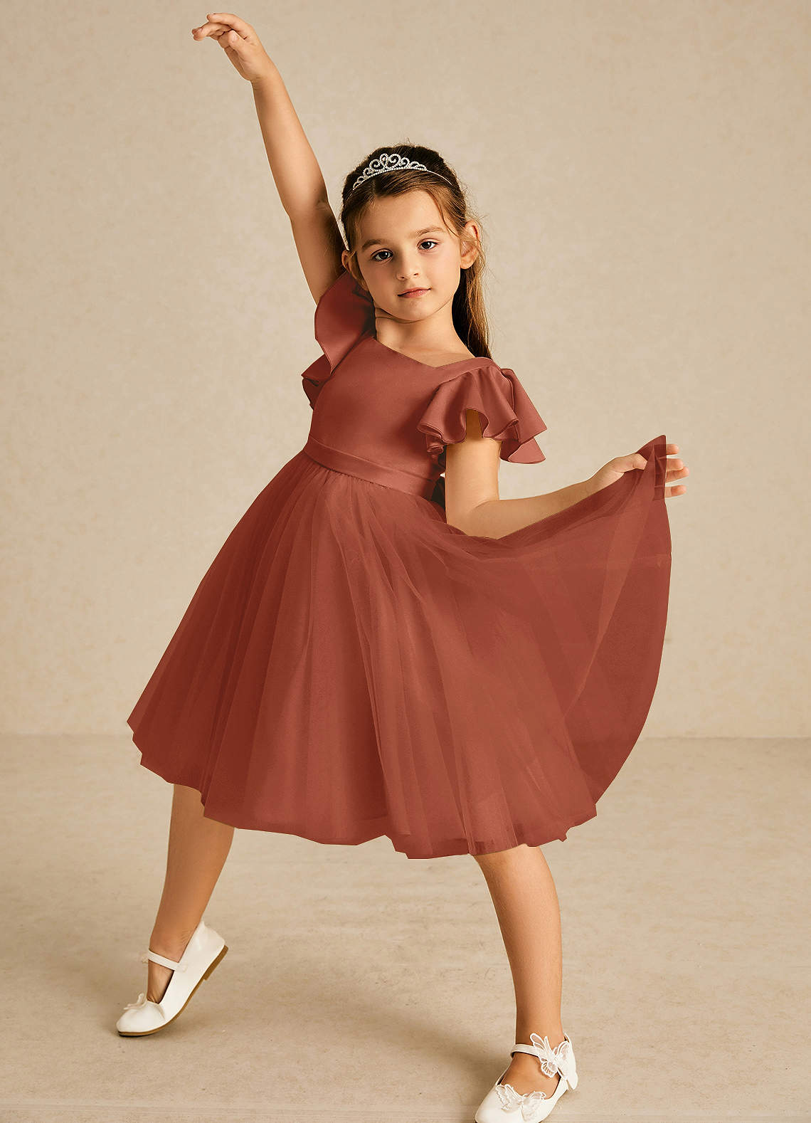 Azazie Kaeya Flower Girl Klänningar Klä A-Linje i Tyll Rosett image1