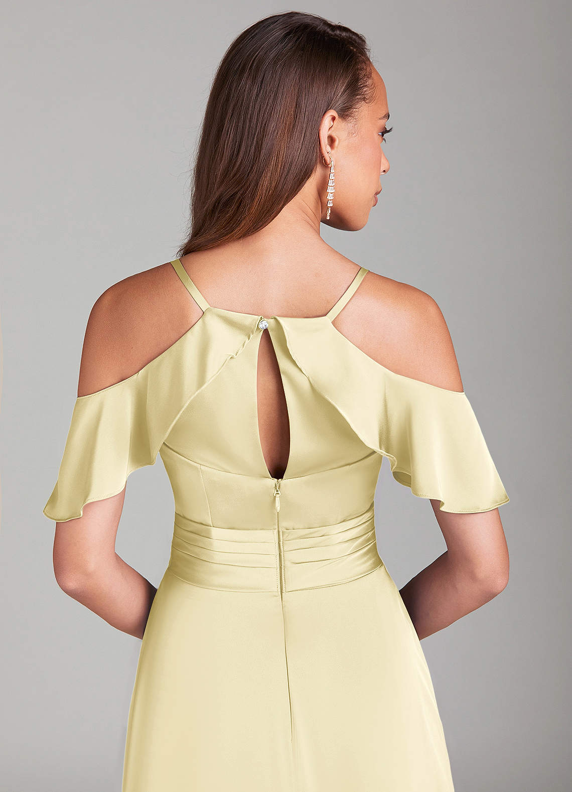 Azazie Dakota At-home Try On Dresses Emerald A-Line Off the Shoulder Stretch Satin Dress image5