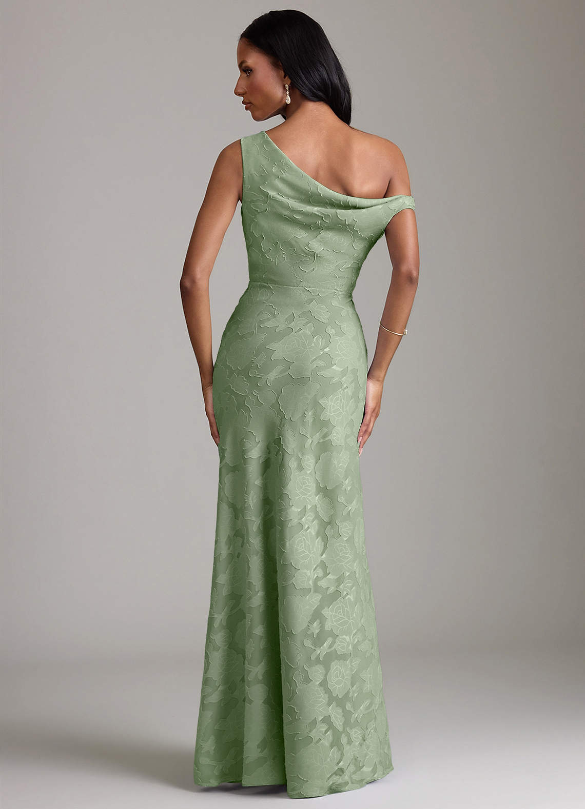 Azazie Emerson Bridesmaid Dresses Dusty Sage Mermaid Off the Shoulder Floral Burnout Dress image5