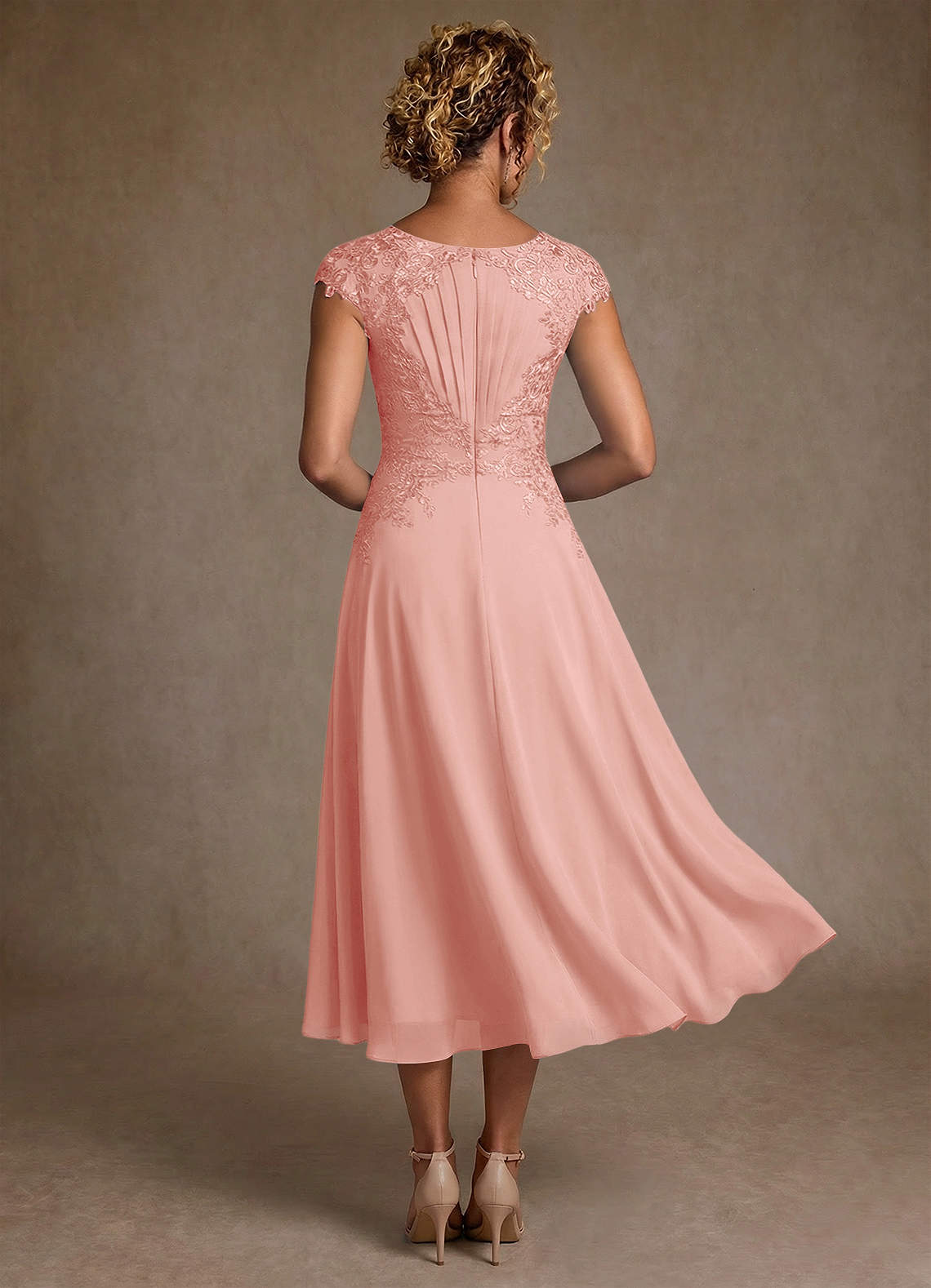 Azazie Crista Mère de la mariée Robes Robe Trapèze en Mousseline de soie Dentelle Rosette image1