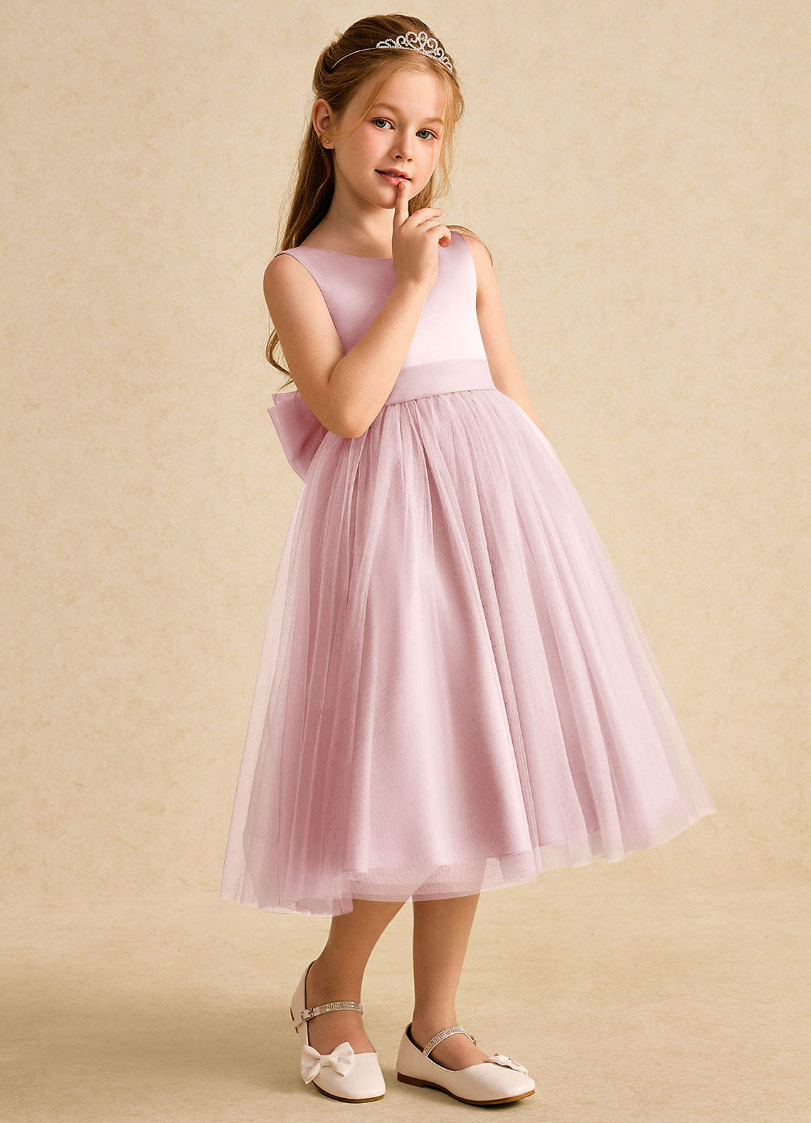 Azazie Winnie Robe Demoiselle D'honneur Fillette Robe Princesse en Tulle Arc Rose Poudré image5