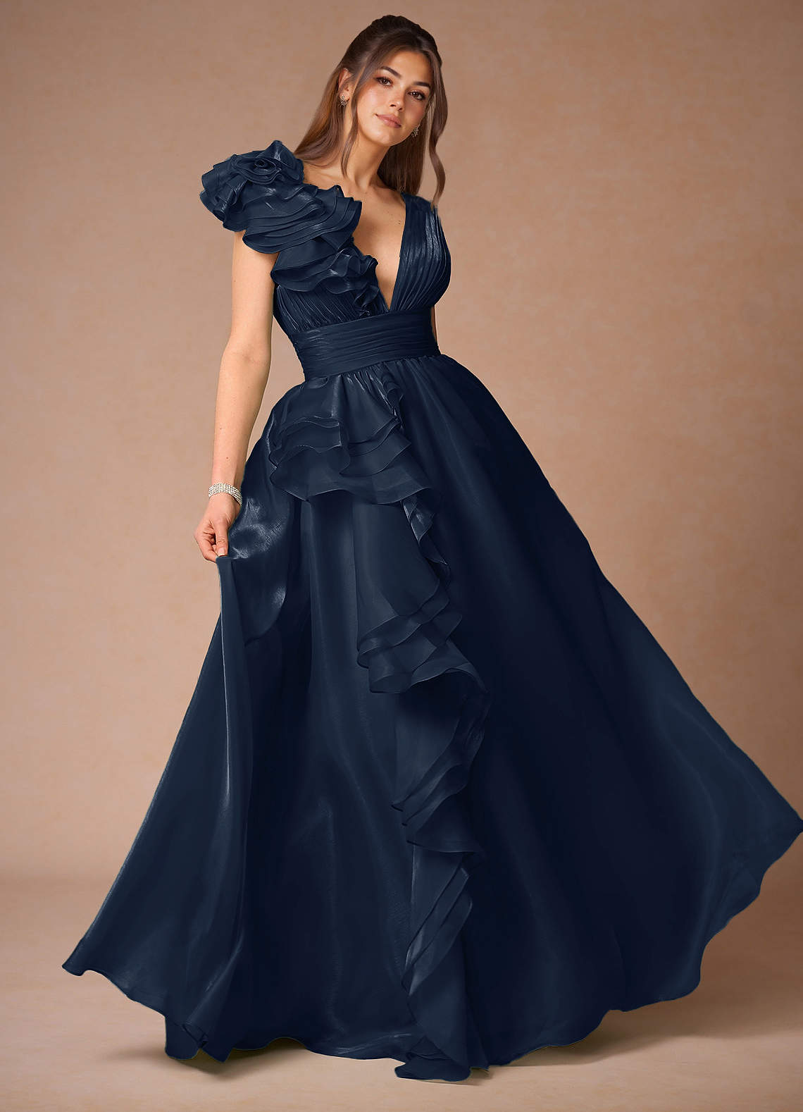Vespera Navy Ruffles Gown Ready to Ship | Azazie Vespera Navy Ruffles Gown Ready to Ship | Azazie