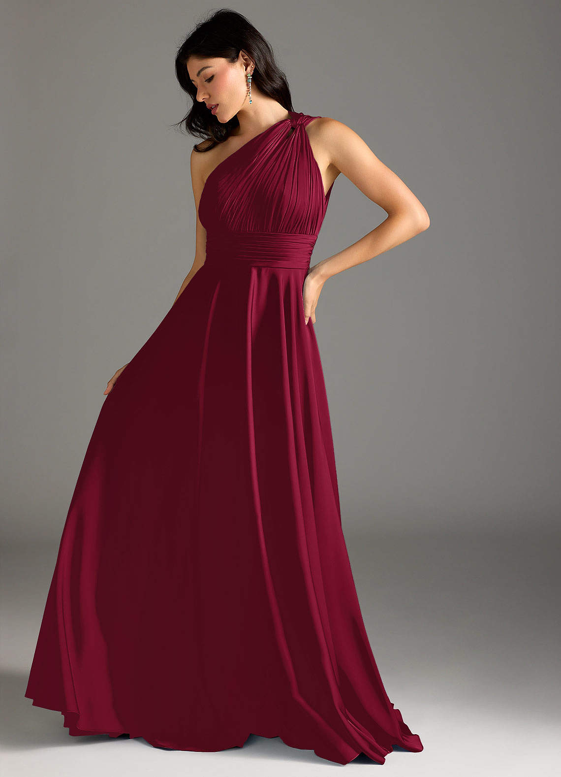 Azazie Charlize Jurken voor bruidsmeisjes Jurk van Stretch Satijn met A-Lijn One-Shoulder Bourgondië image4