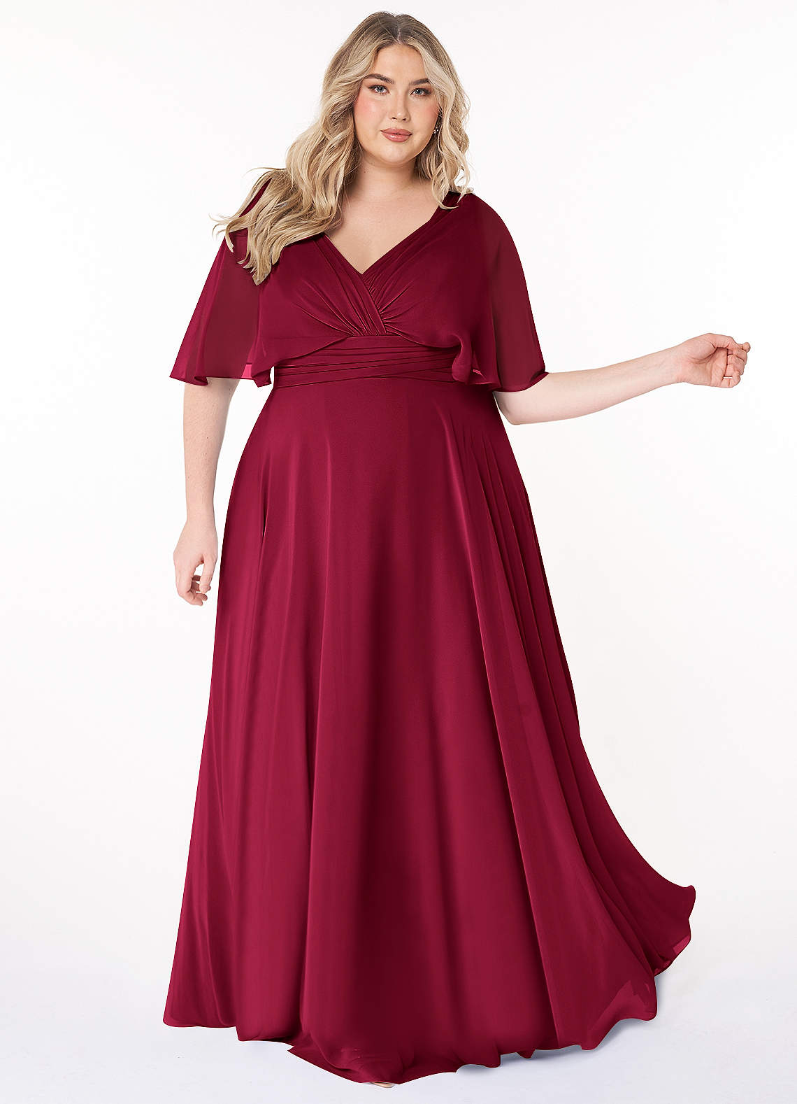 Azazie Pamela Bridesmaid Dresses Burgundy A-Line V-Neck Pleated Chiffon Dress image7