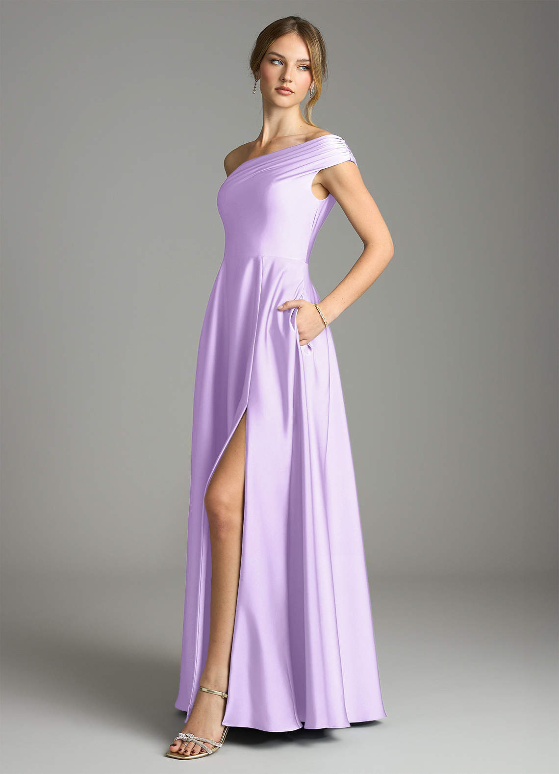 Azazie Melanie Lilac Stretch Satin Bridesmaid Dresses | Azazie