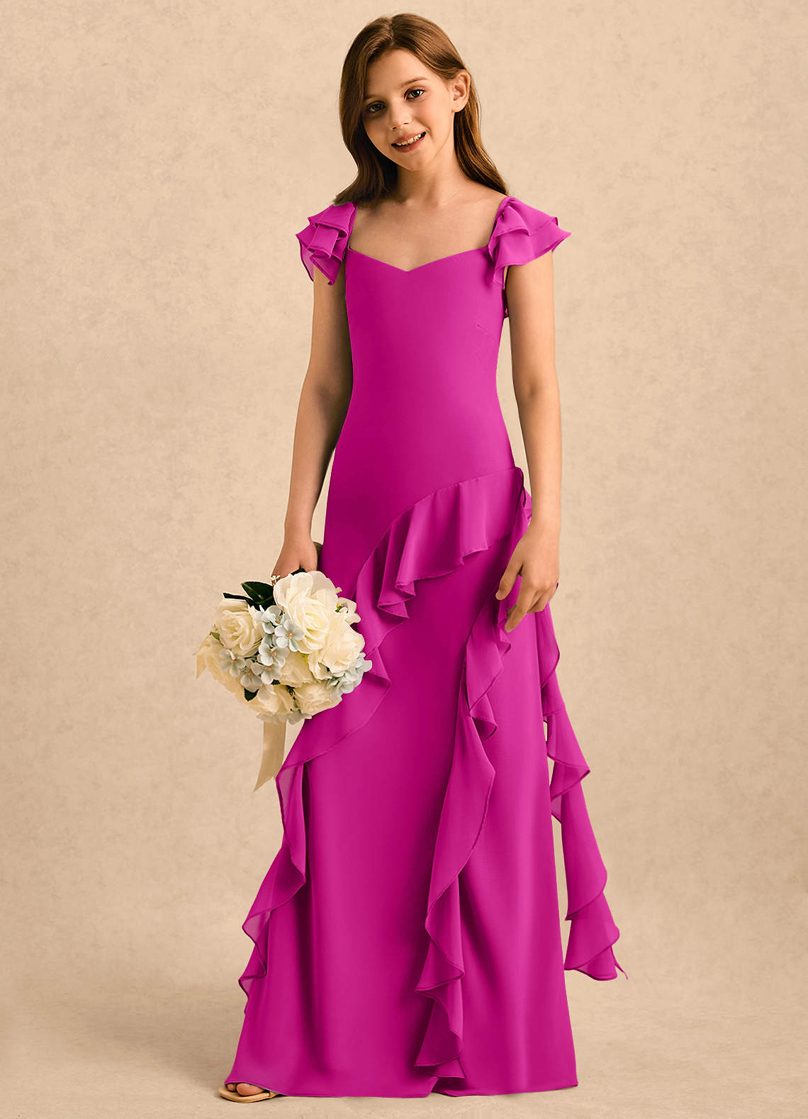 fuchsia chiffon dress Azazie Ada Girls Formal thin straps at the The Desert Edit Size:US00 Club Room | Shoes Chiffon fabric