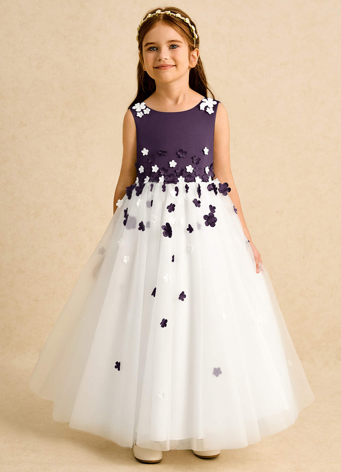 Azazie Eleni Sukienki dla dziewczynek sypiących kwiaty Suknia balowa Ukłon Tiul Długość kostki Sukienka image1