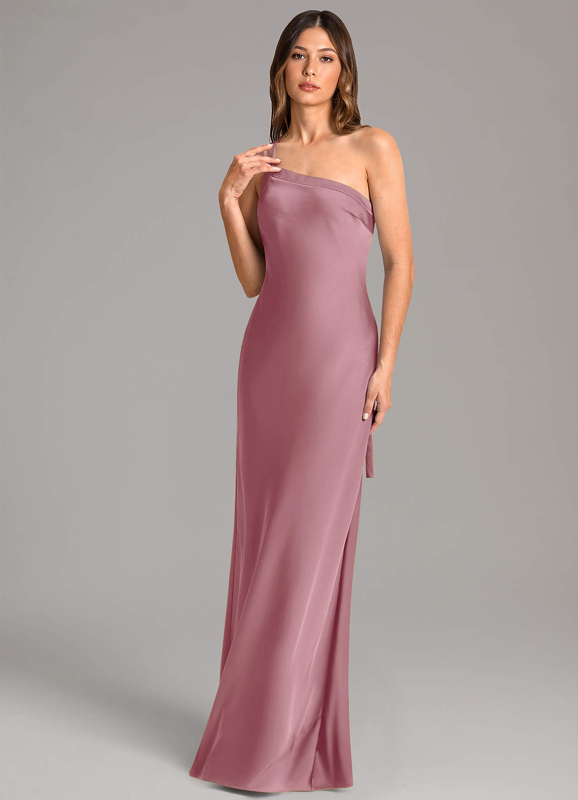 Azazie Monroe Bridesmaid Dresses Vintage Mauve Mermaid One Shoulder Stretch Satin Dress image1