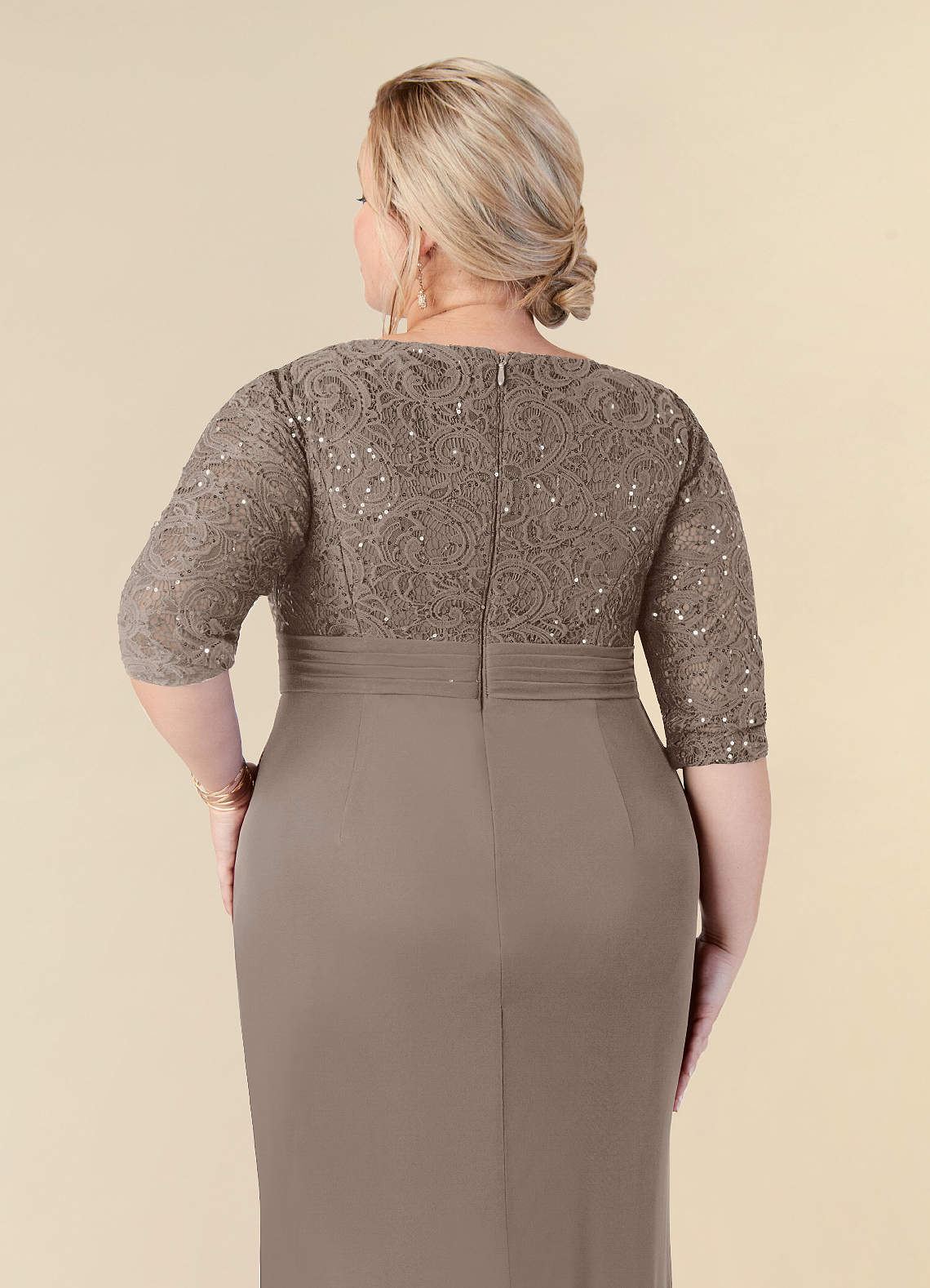Azazie Macie Taupe Sheath Scoop Sequins Lace Dress Ready to Ship | Azazie
