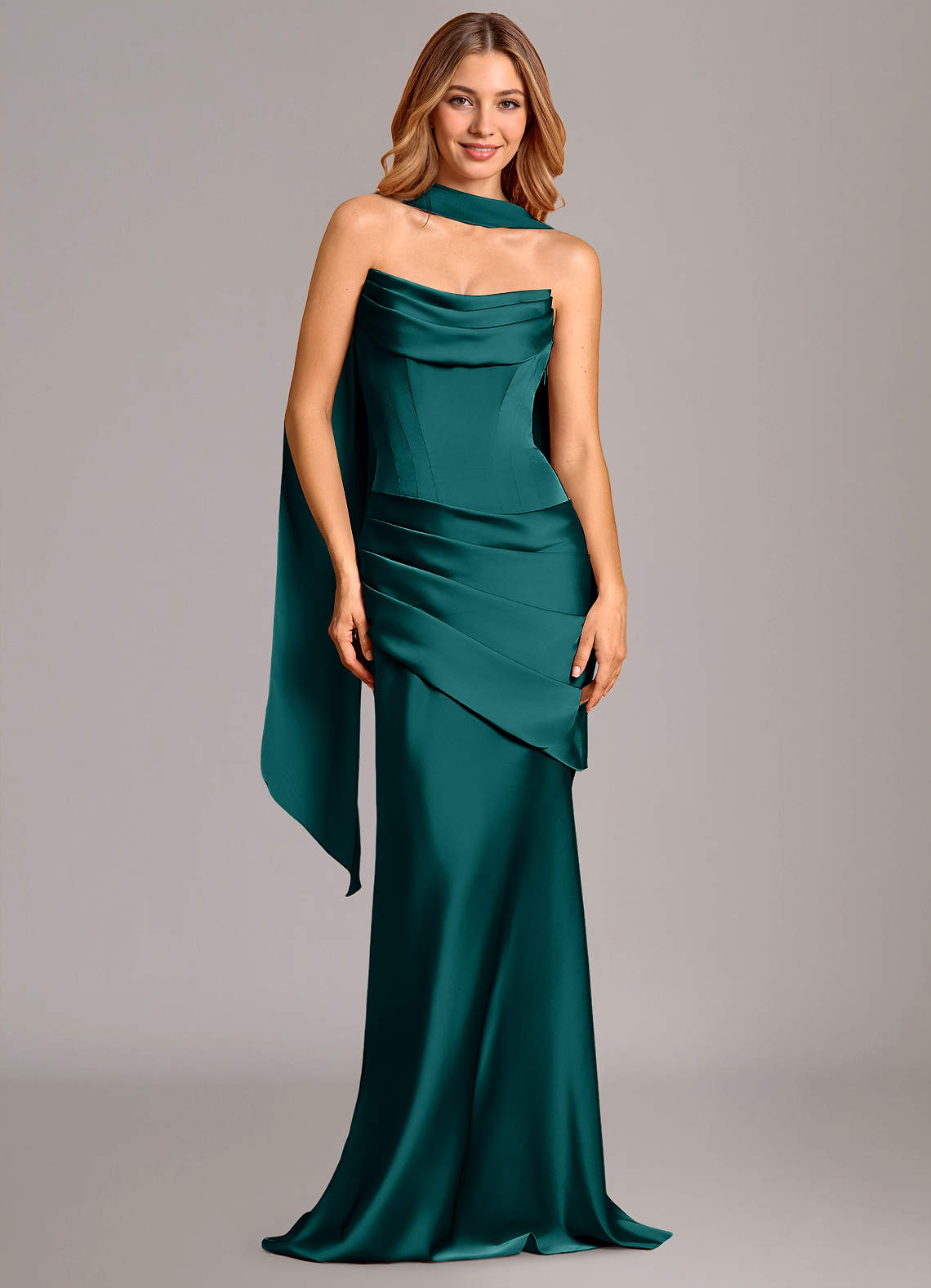 Azazie Pelagia Bridesmaid Dresses Peacock Mermaid Corset Stretch Satin Convertible Dress image1