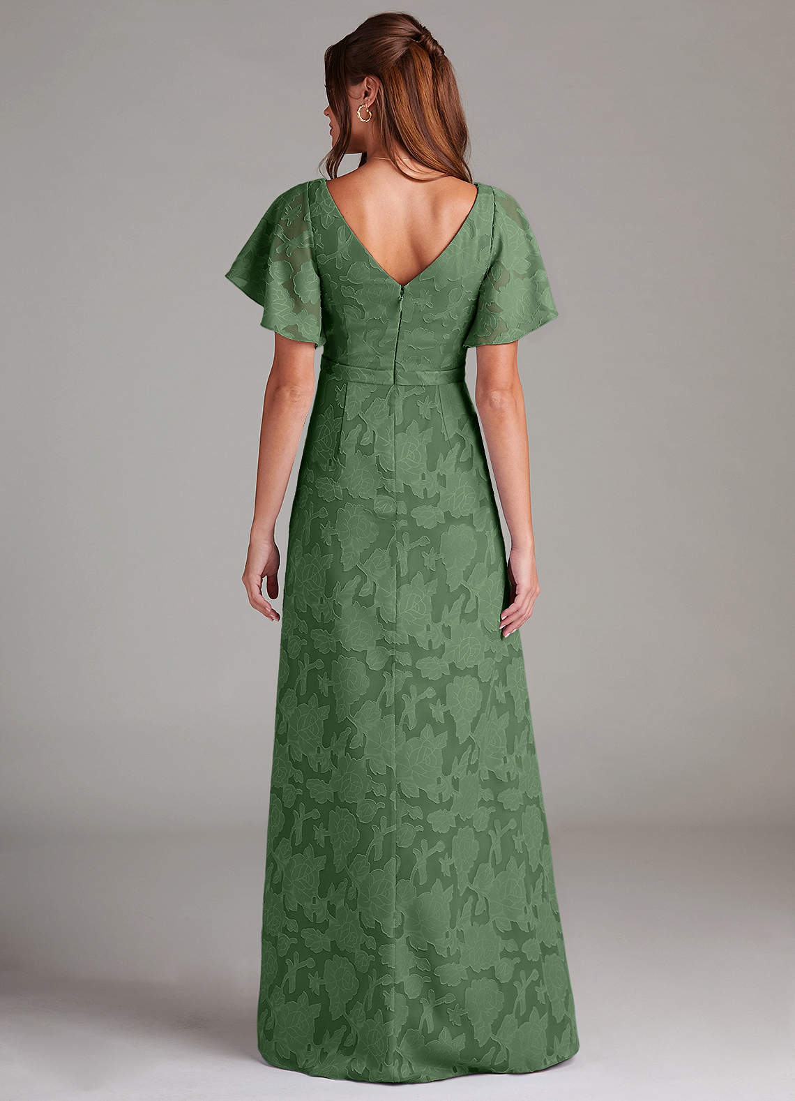 Azazie Ambrosia Bridesmaid Dresses Eucalyptus A-Line Pleated Floral Burnout Dress image6