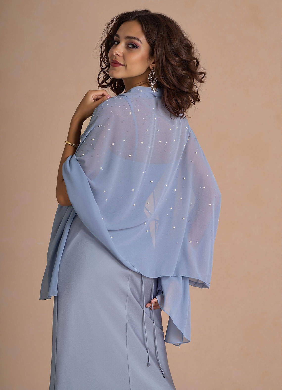 front Rhinestone Embellished Chiffon Shawl