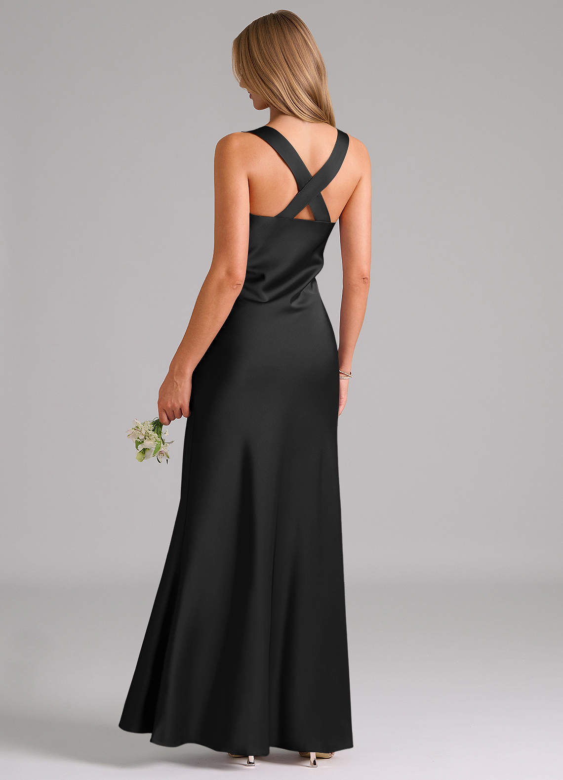 Azazie A-Line V-Neck Floor-Length Stretch Satin Bridesmaid Dresses - Black
