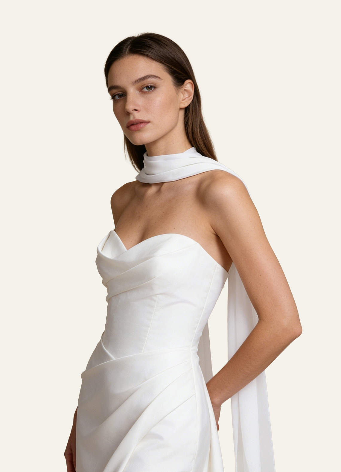 front Azazie Stretch Satin Bridal Scarf Extra Long