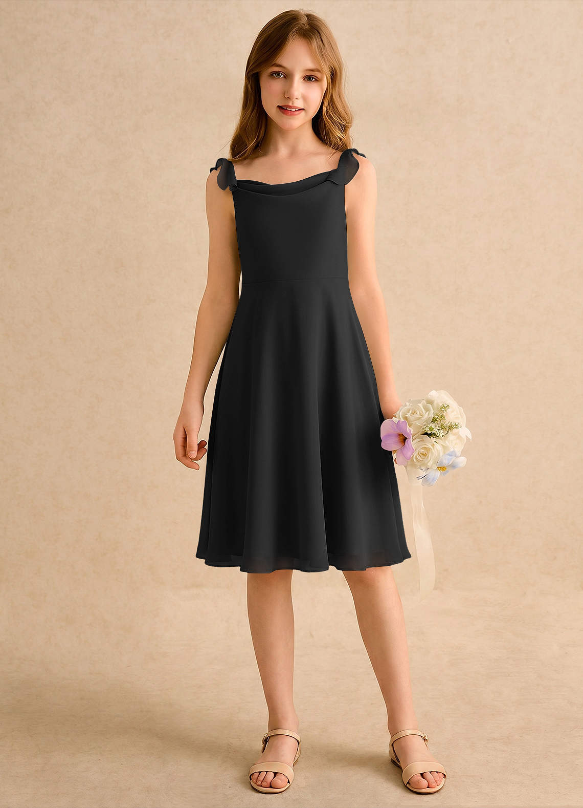 black knee length chiffon dress Berylove Women Black Graduation Dress Chiffon A Line Cocktail Dress, Black / US6