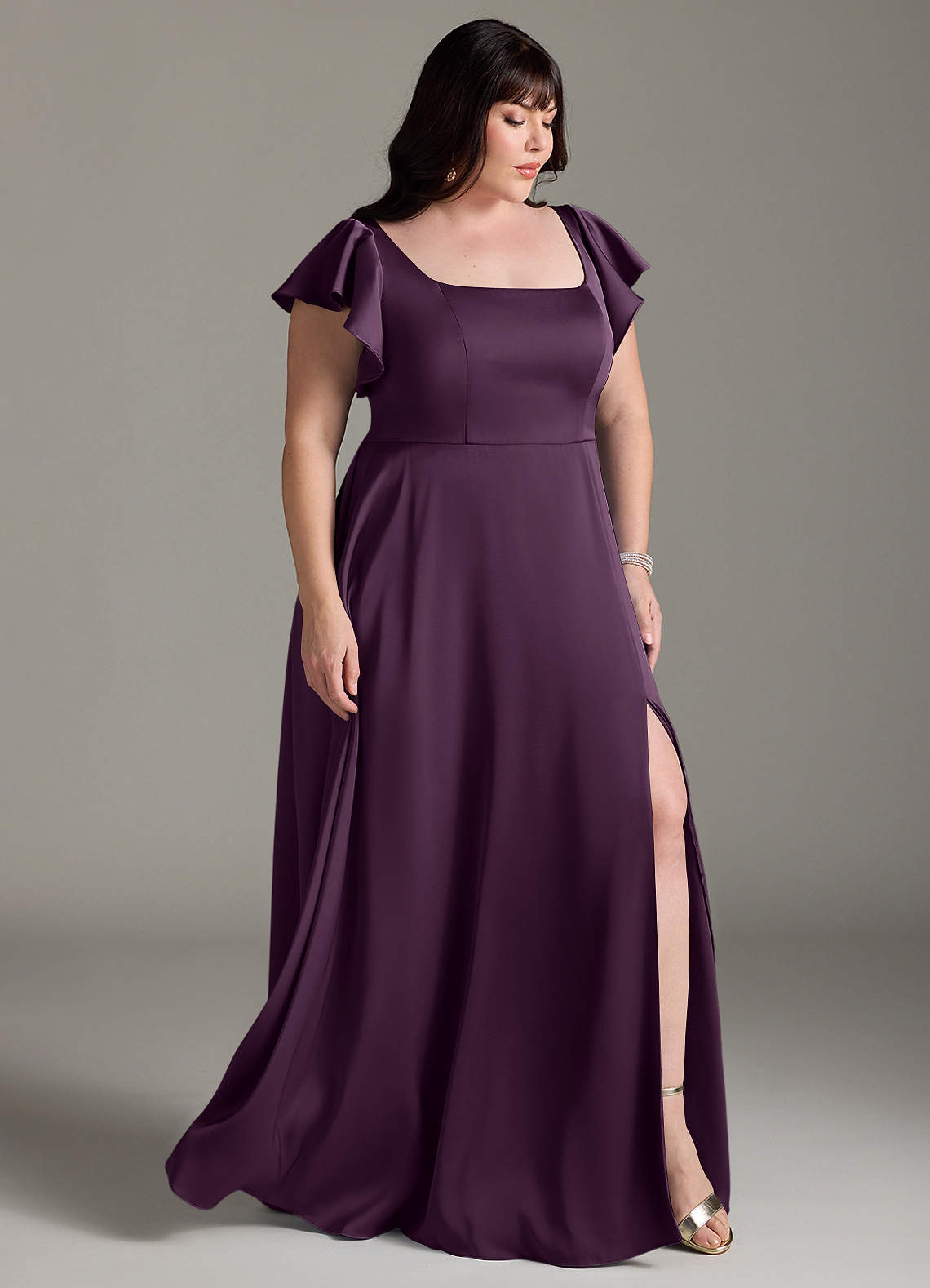 purbelle bridesmaid dresses Mauve Purple Bridesmaid Dresses Ruffles Sleeves – Lisposa main image 1