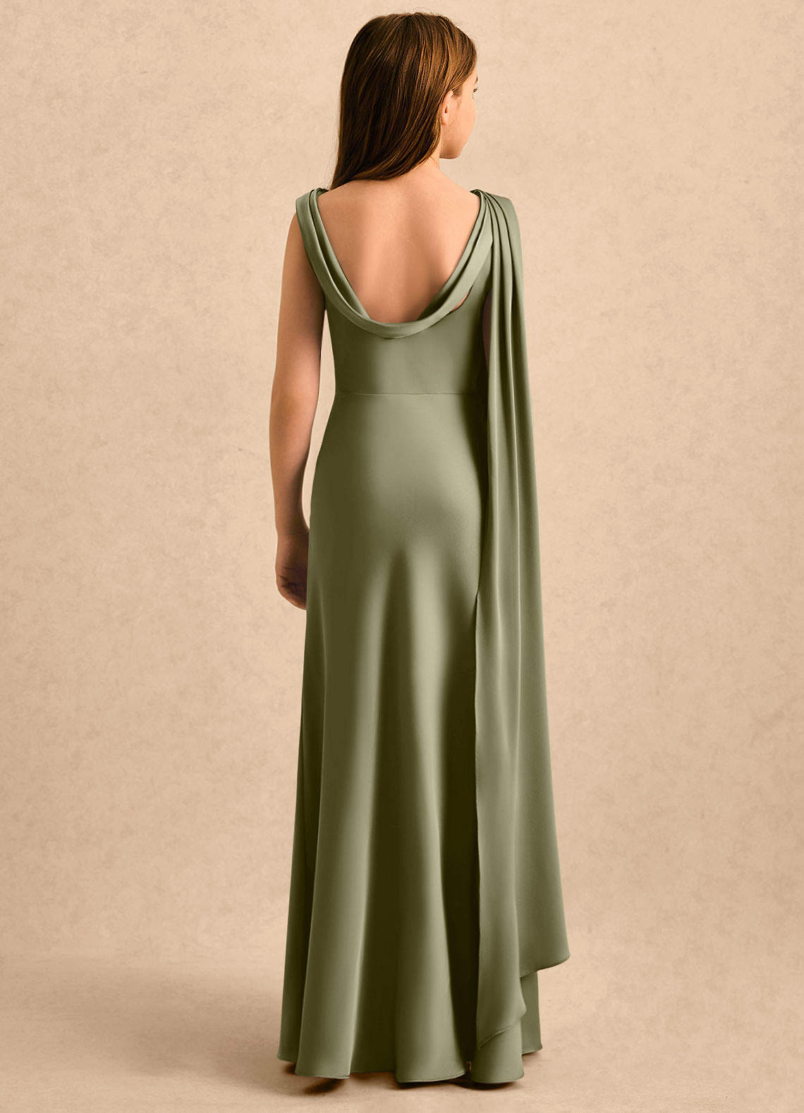 Azazie Sanah Girls Formal Flower Girl Klänningar Klänning A-Line i Stretch Satin Plisserad image1