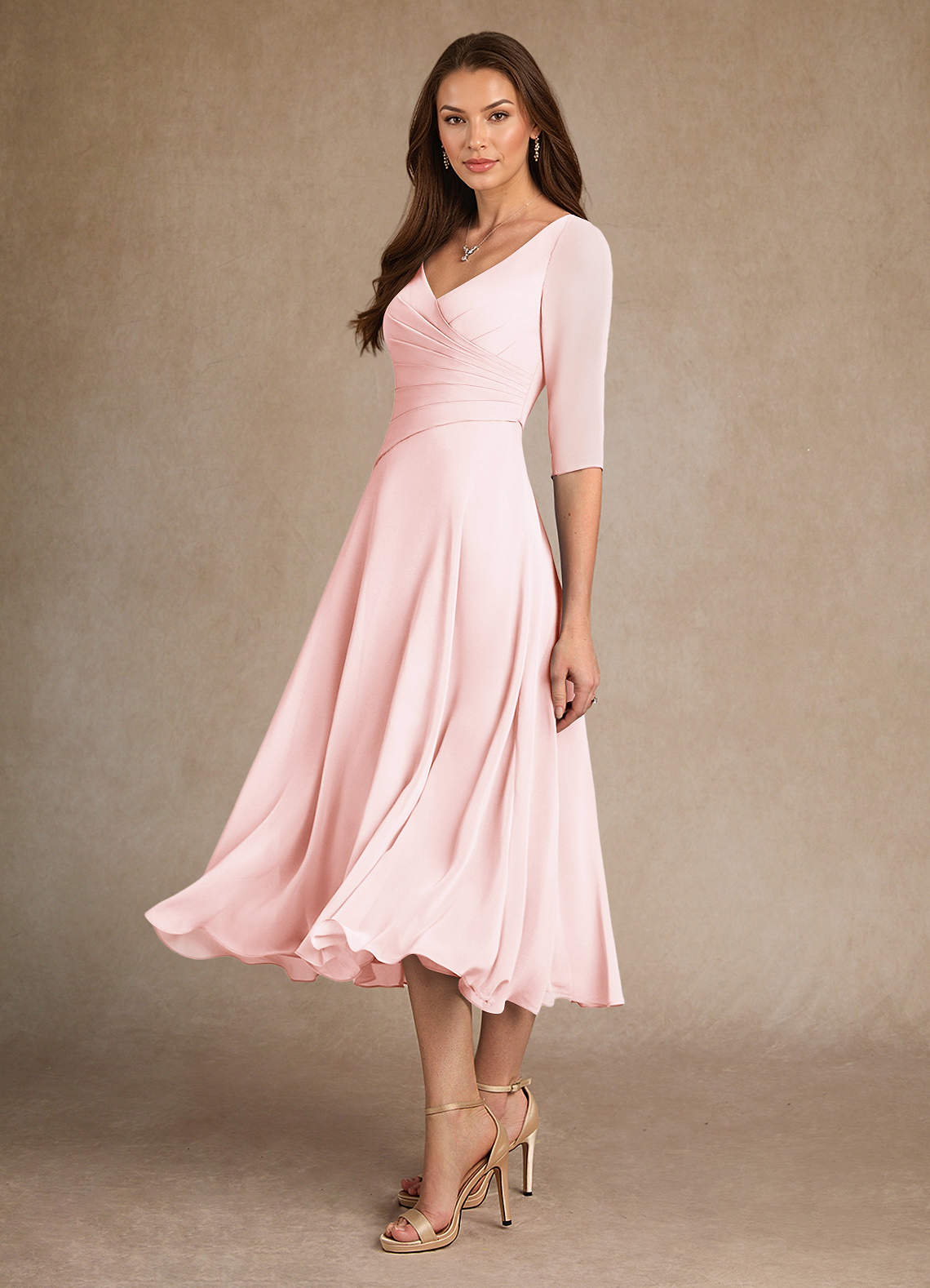 Azazie Durant Mother of the Bride Dresses Blushing Pink A-Line Pleated Chiffon Dress image1