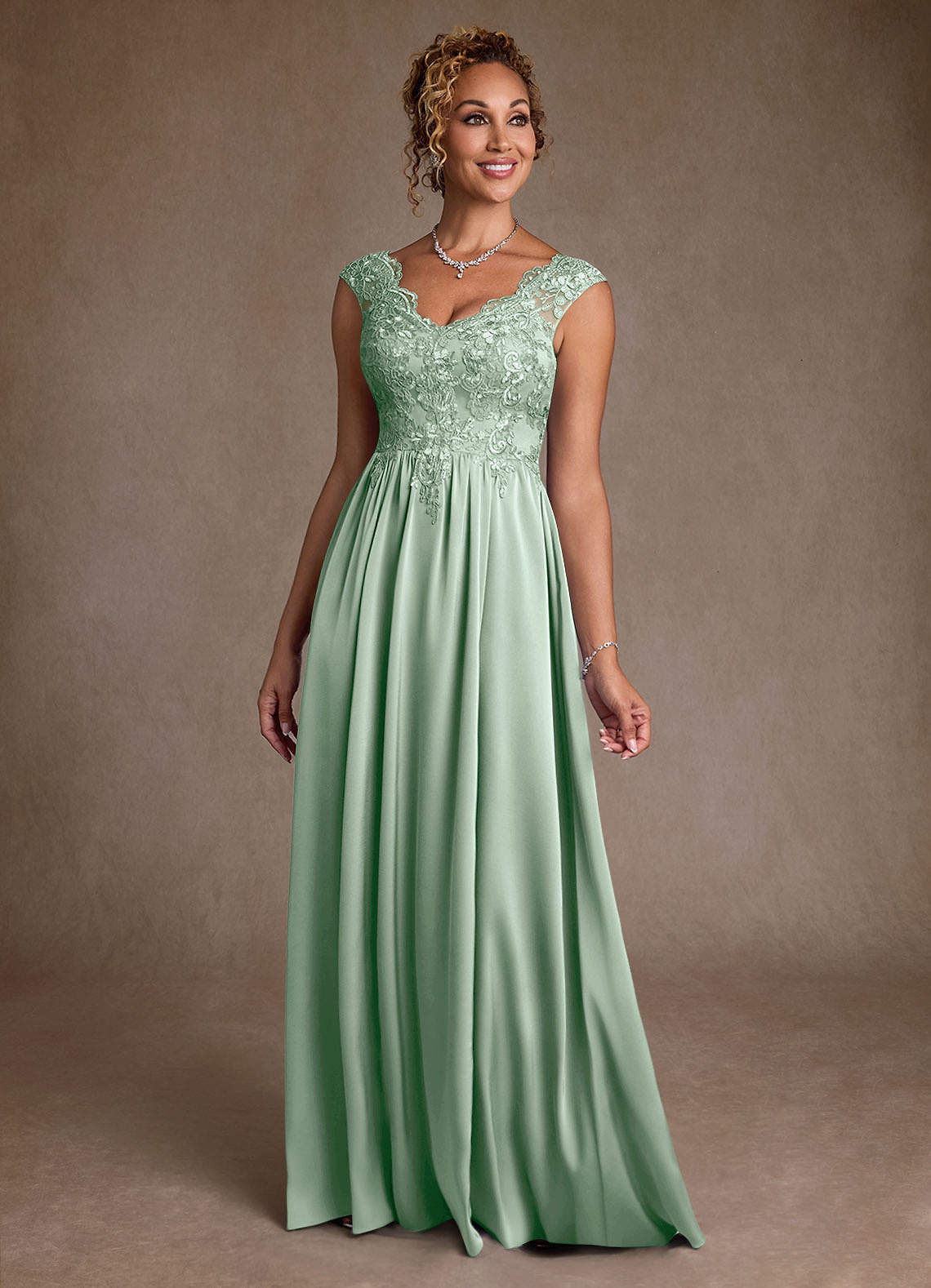 Azazie A-Line/Princess Illusion Floor-Length Lace Mother of The Bride or Groom Dresses - Agave