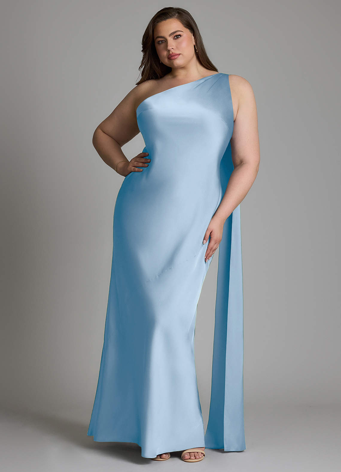 Azazie Juniper Powder Blue Stretch Satin Bridesmaid Dresses | Azazie