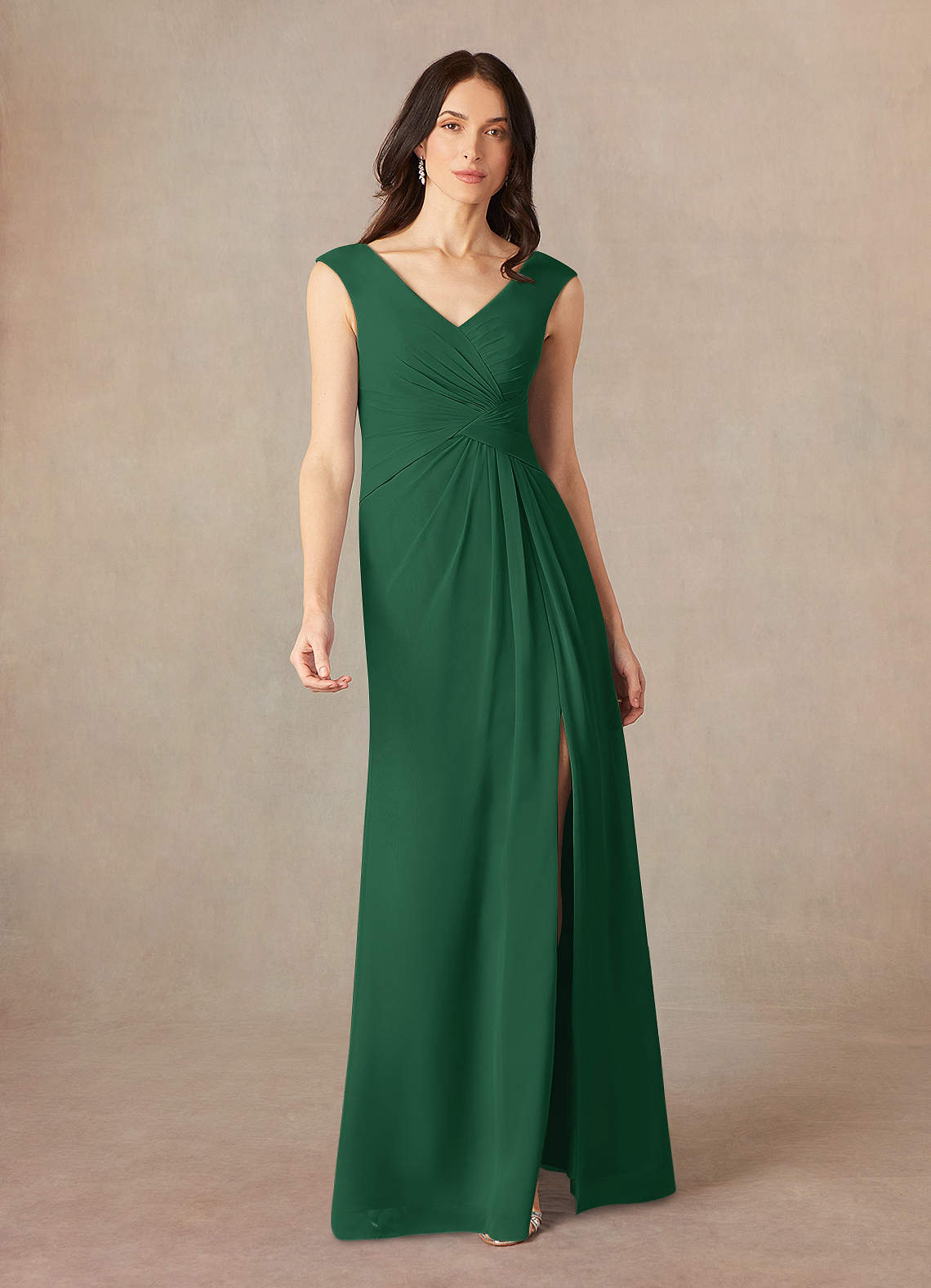 Azazie Sally Mother of the Bride Dresses Dark Green A-Line V-Neck Pleated Chiffon Dress image1