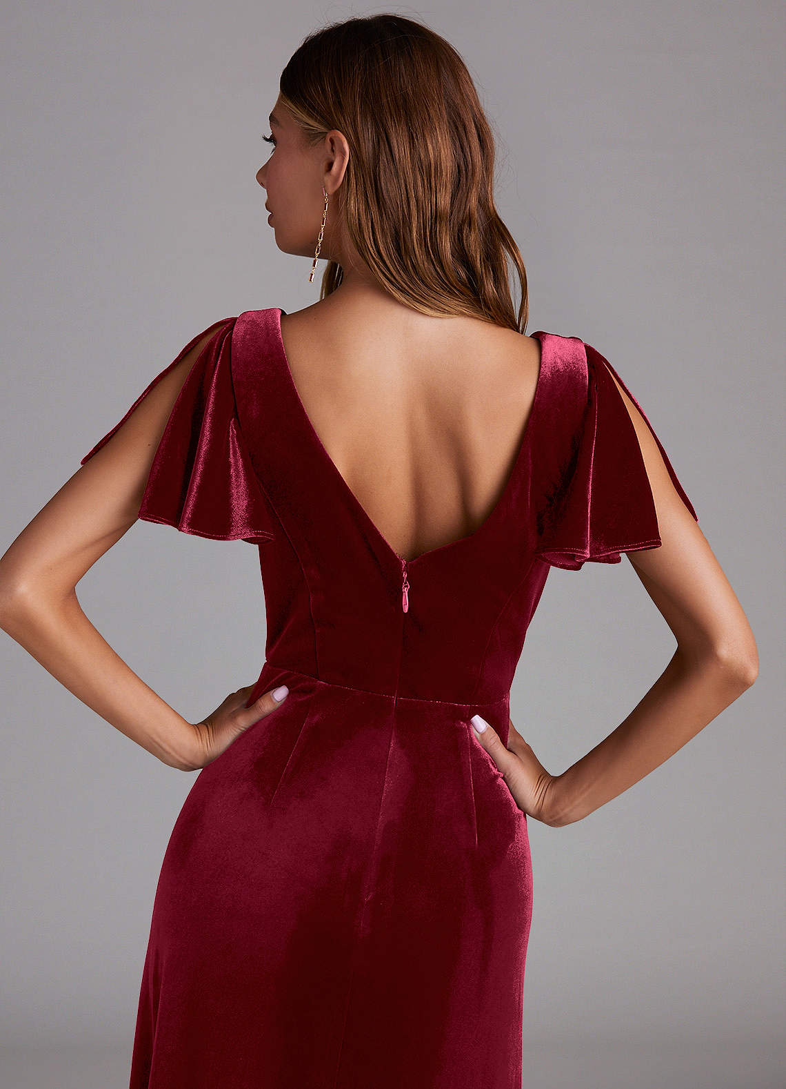Azazie Soren Bridesmaid Dresses Burgundy A-Line Velvet Dress image1