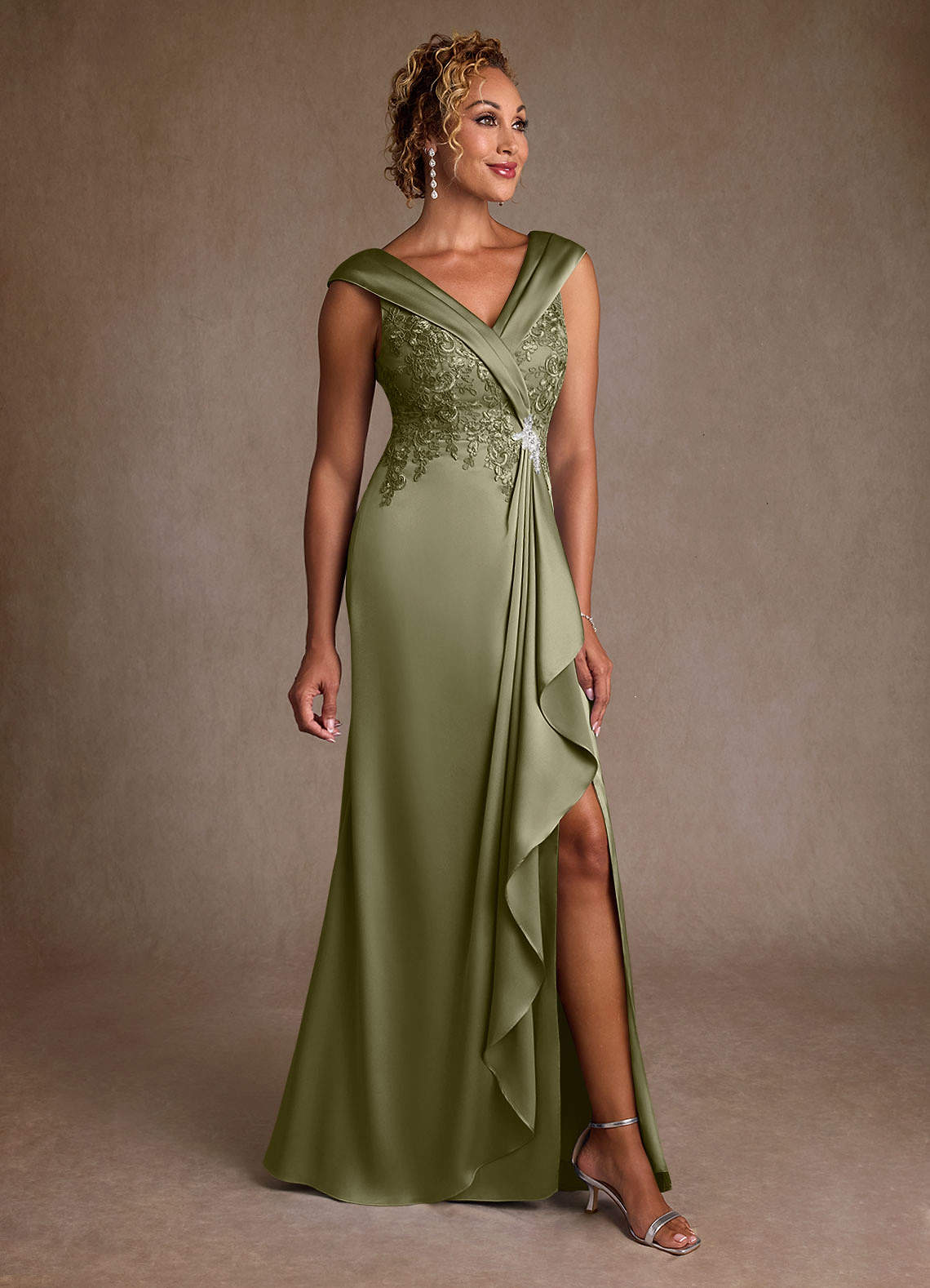 Azazie Santa Monica Mother of the Bride Dresses Pistachio A-Line Lace Dress image1