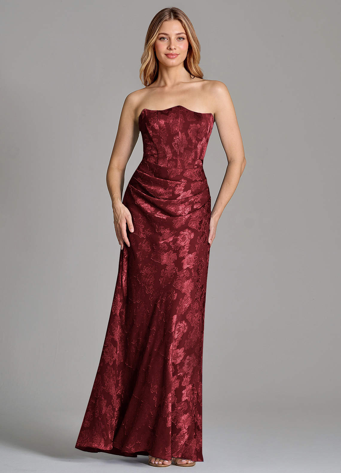 Azazie Ezrena Vestidos de madrinha de casamento Vestido Cabernet de Esgotamento Floral de sereia com Sem alças image3